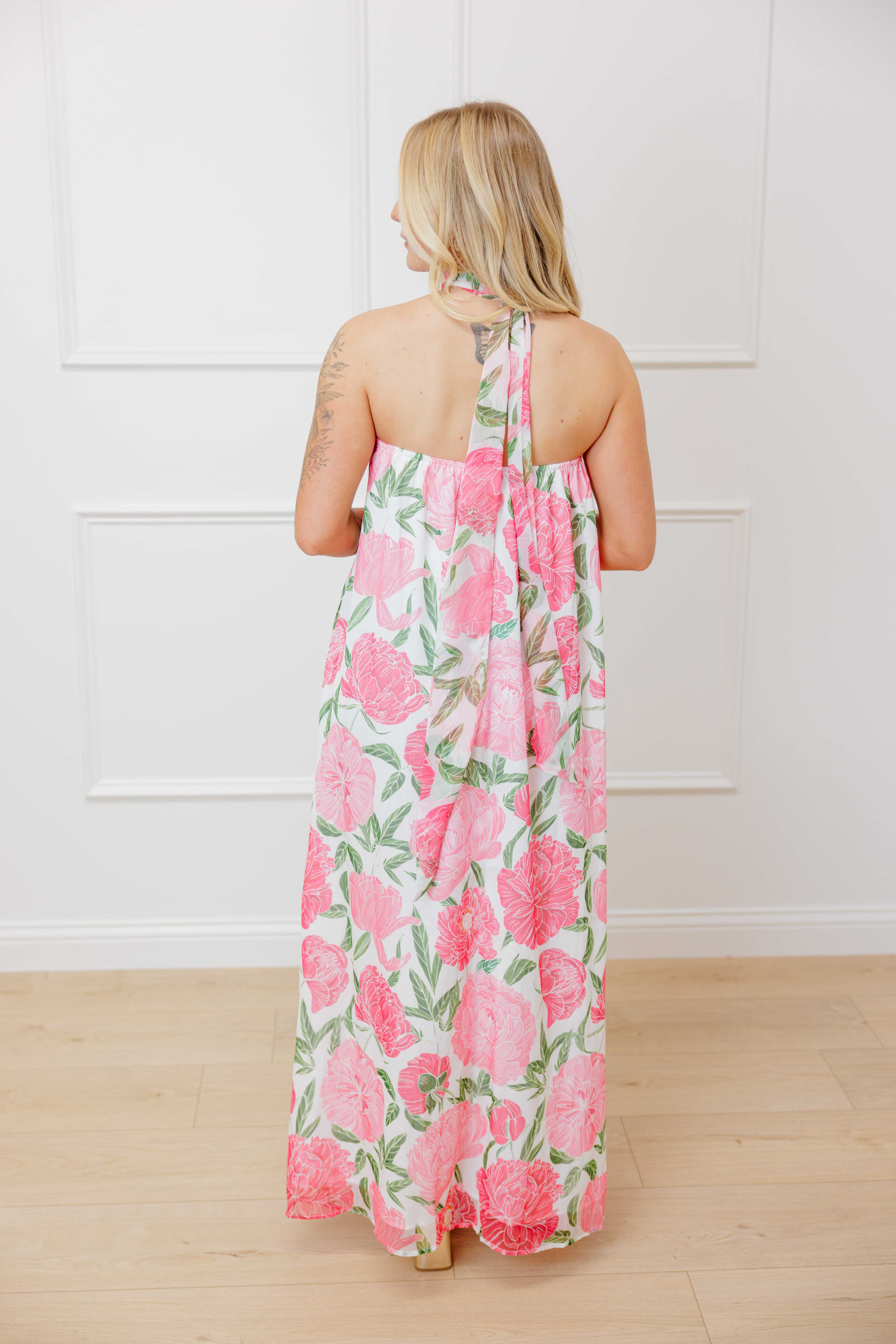 Strapless Floral Scarf Maxi Dress