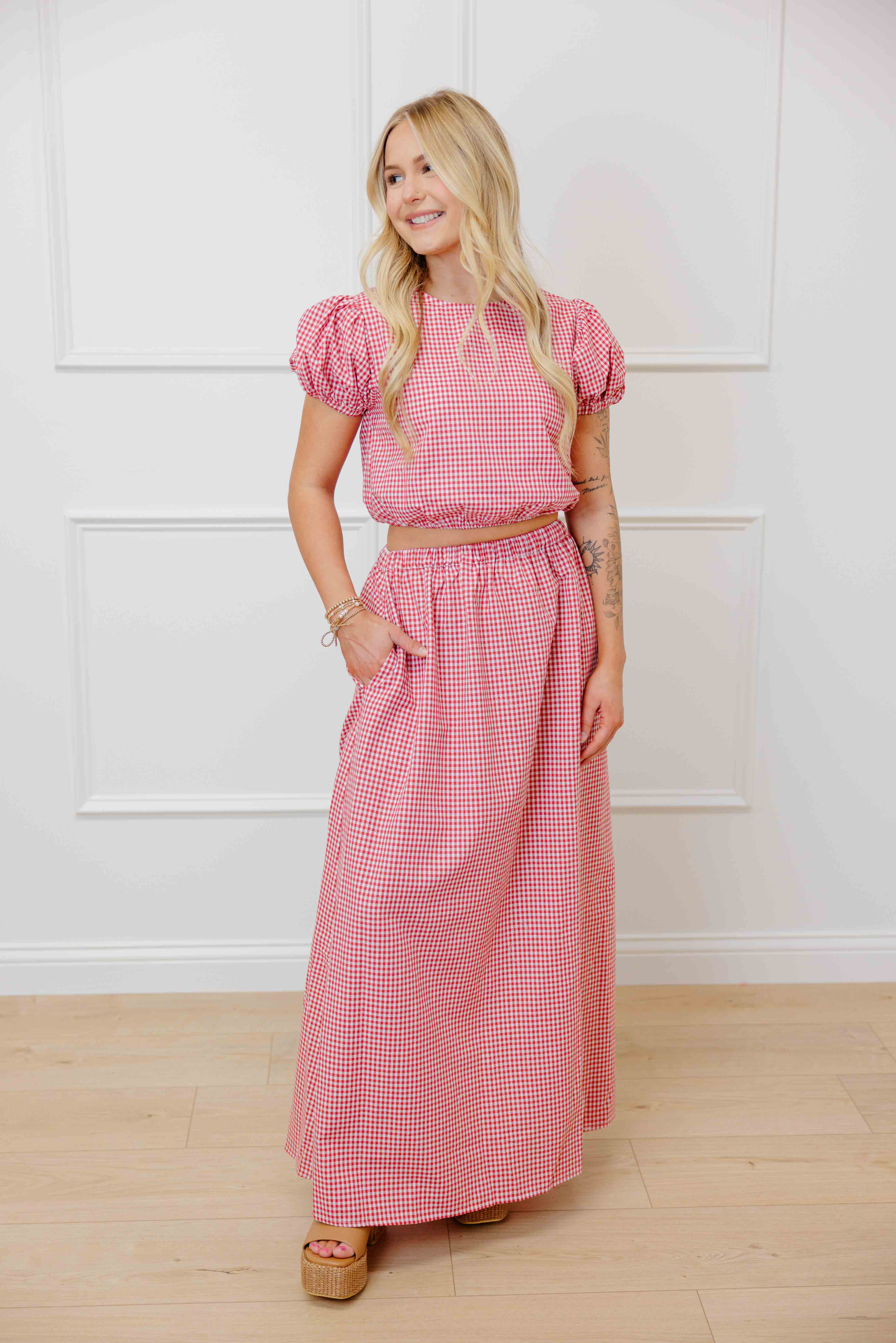 Red Gingham Skirt Set