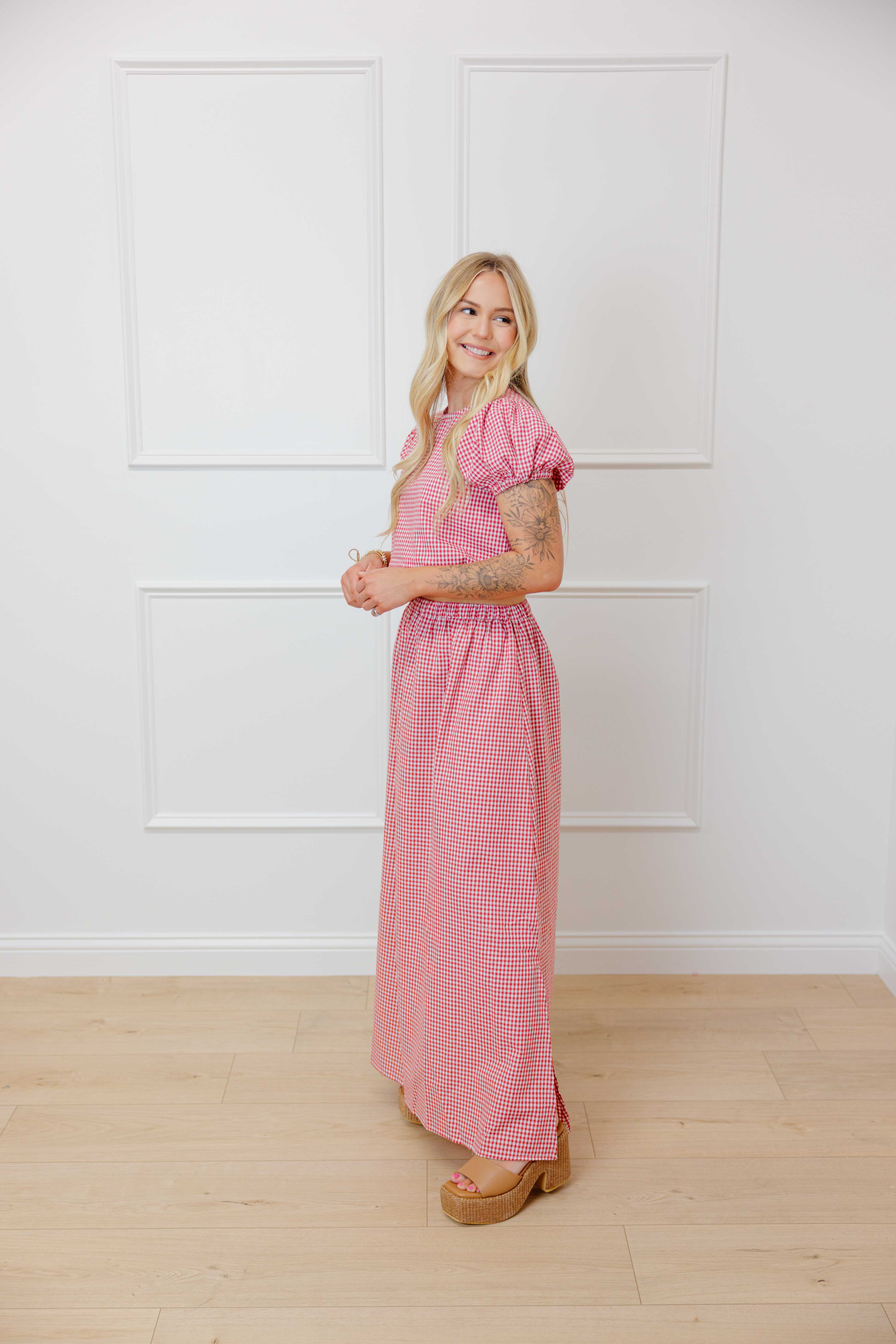 Red Gingham Skirt Set