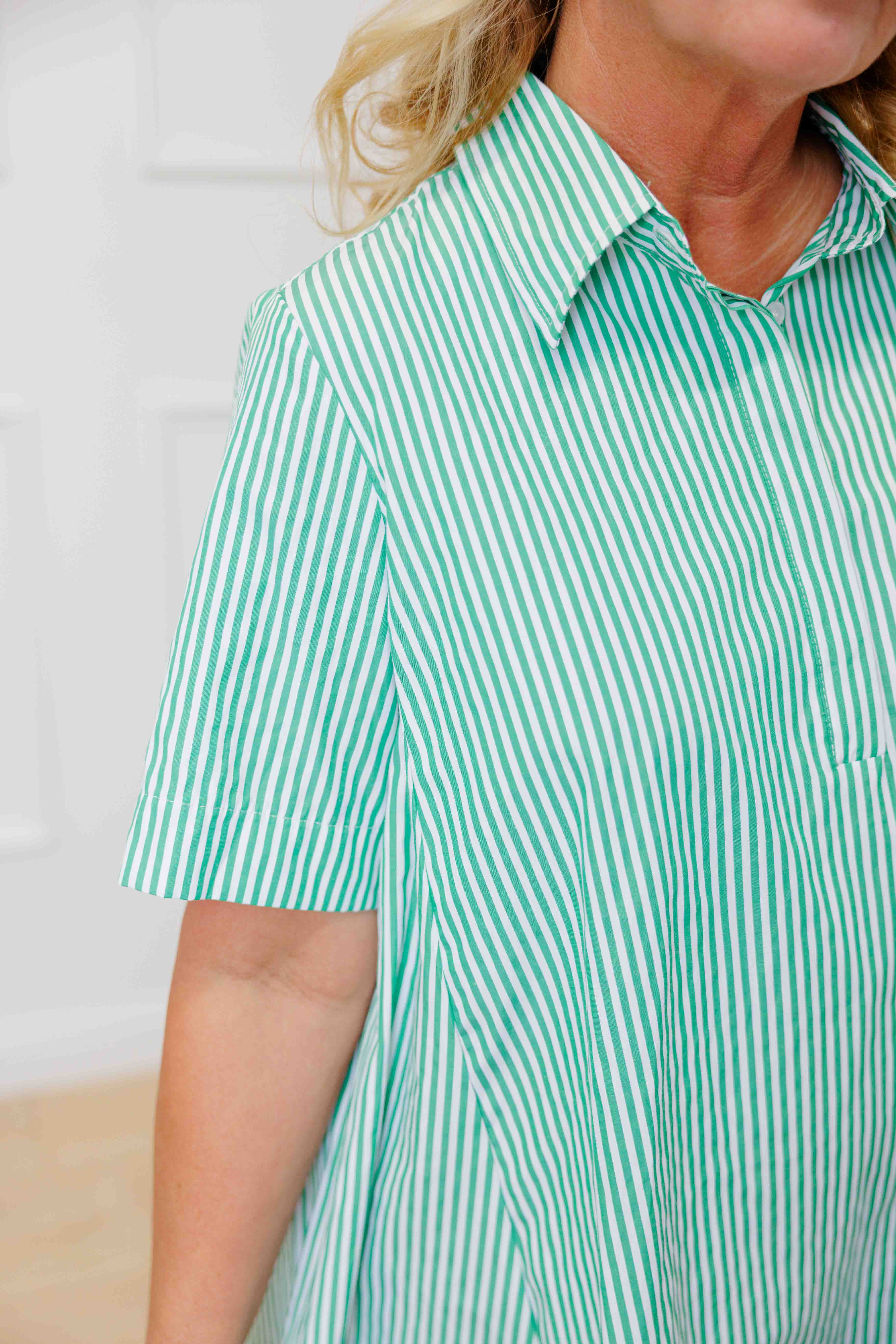 Green Striped Collared Dress