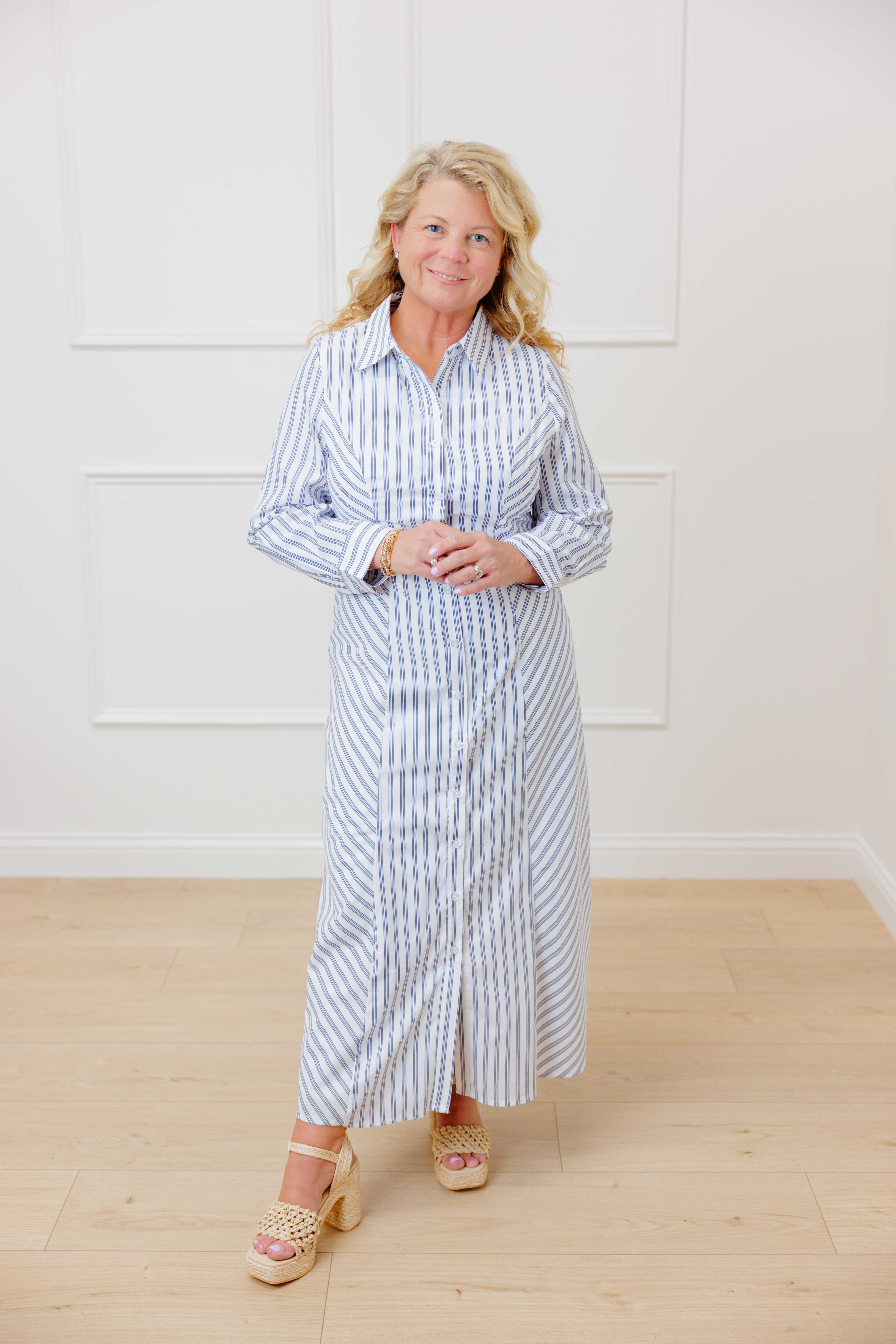 Navy Striped Button Down Dress