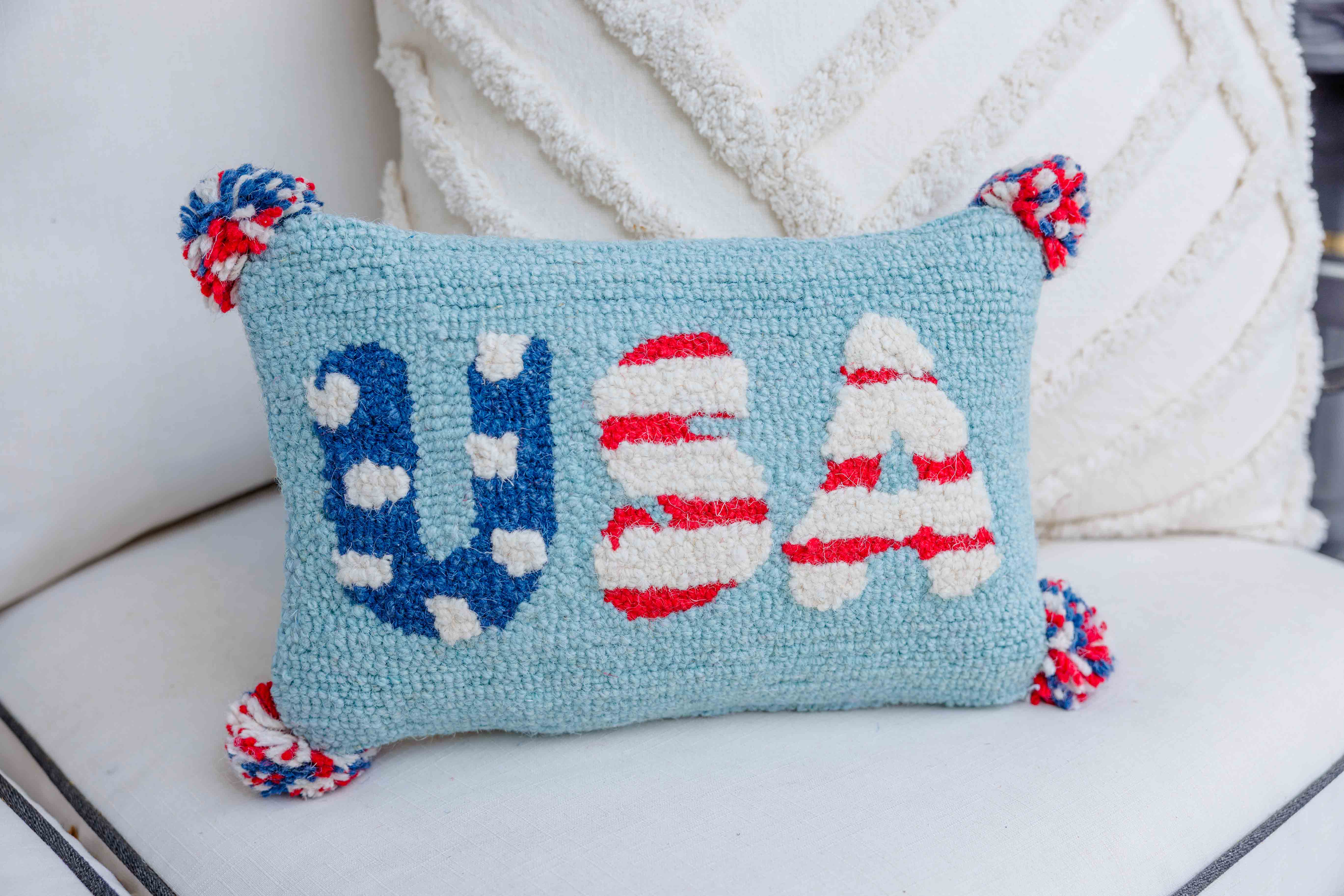 USA With Pom Poms Hook Pillow