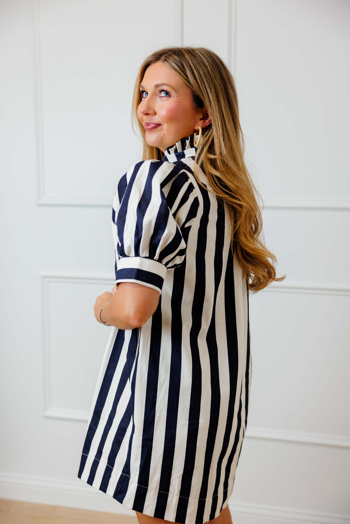 Navy Ruffle Neck Mini Dress