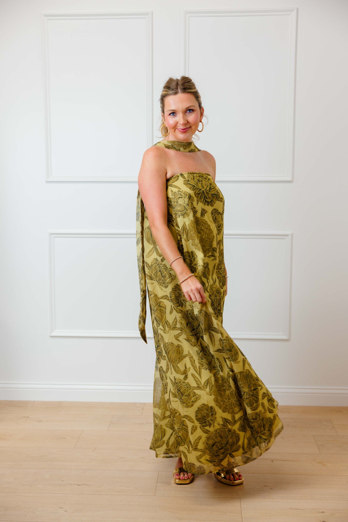 Olive Muse Scarf Maxi Dress