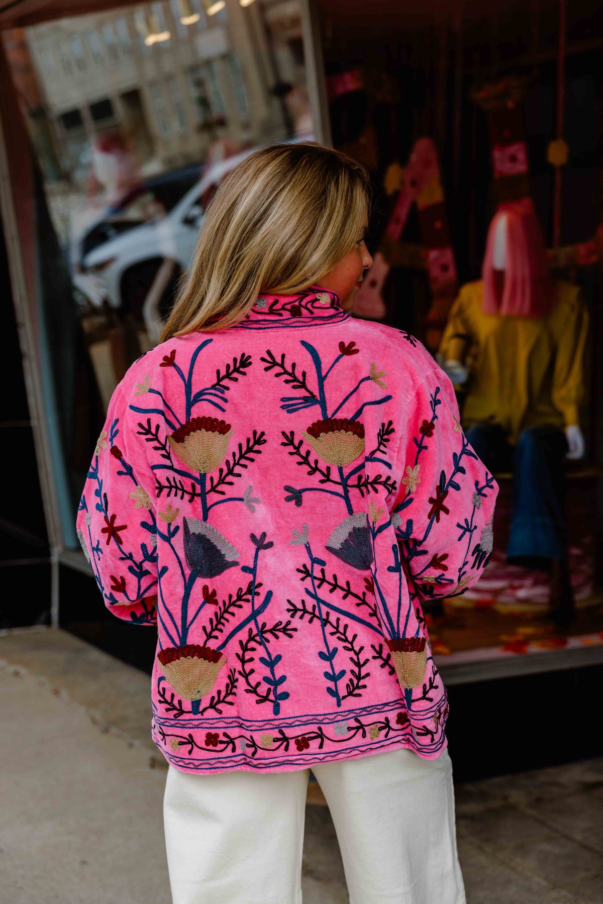 Pink Embroidered Velvet Jacket