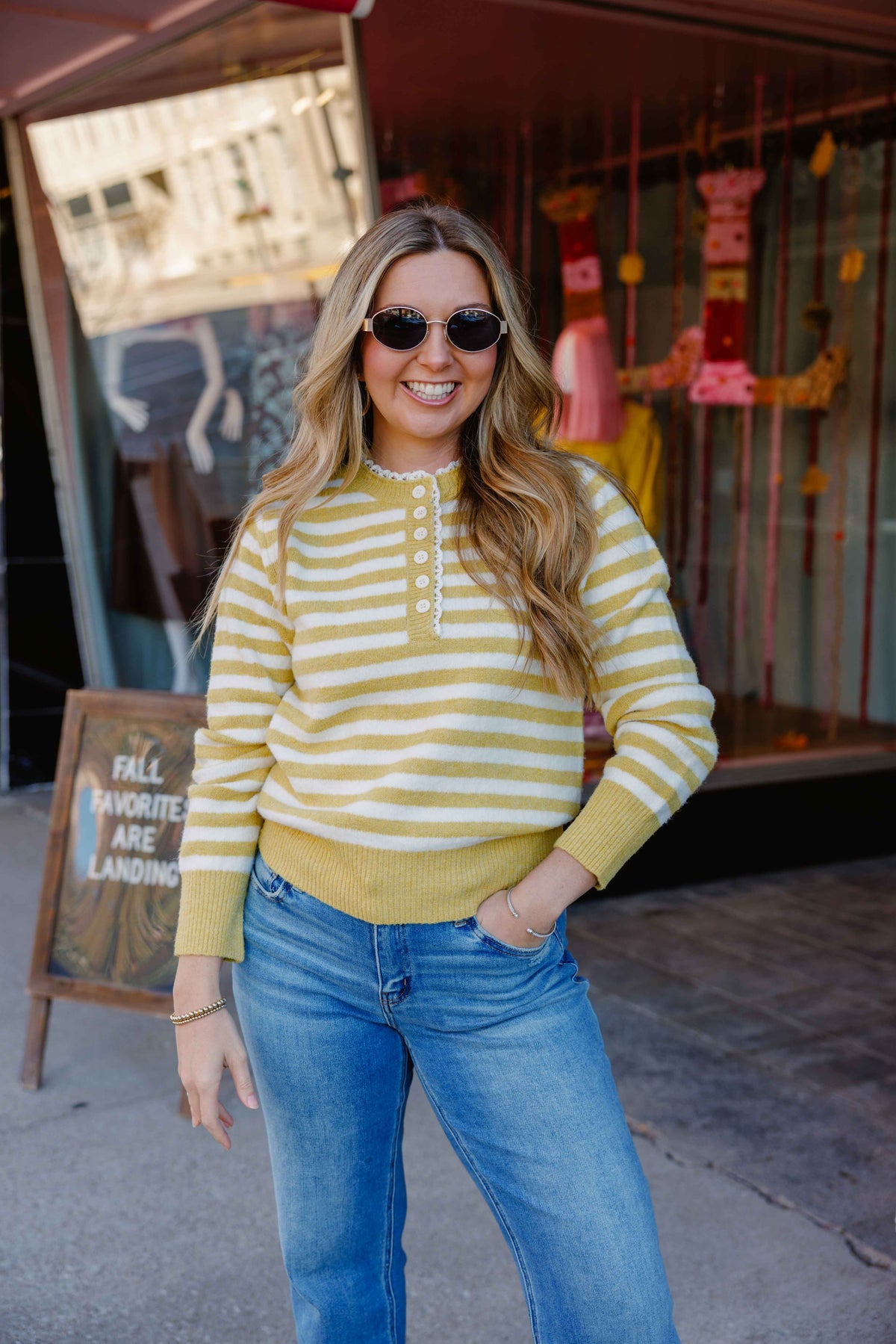 Mustard Striped Henley Sweater