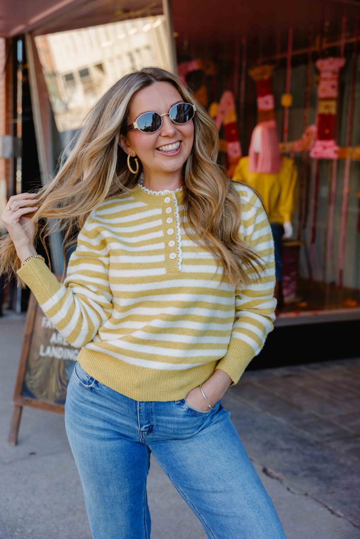 Mustard Striped Henley Sweater