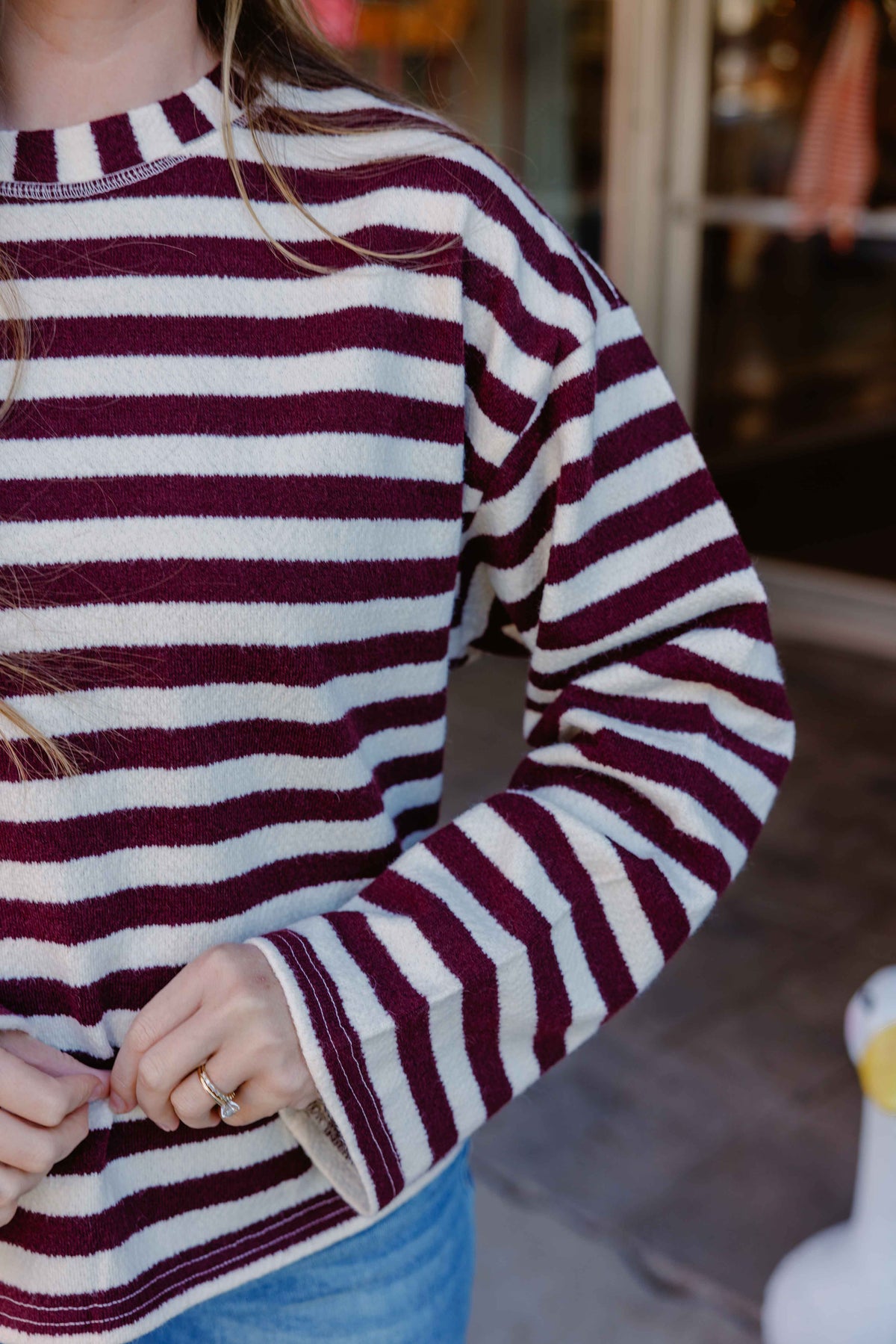 Maroon Striped Knit Top
