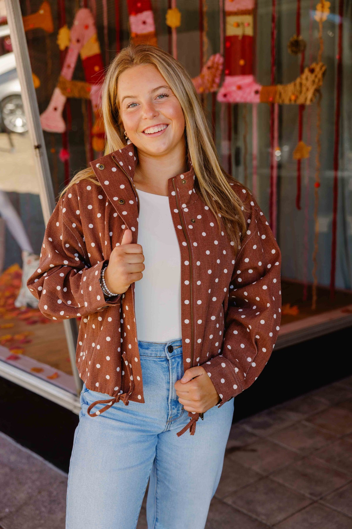 Brown Dot Drawstring Jacket