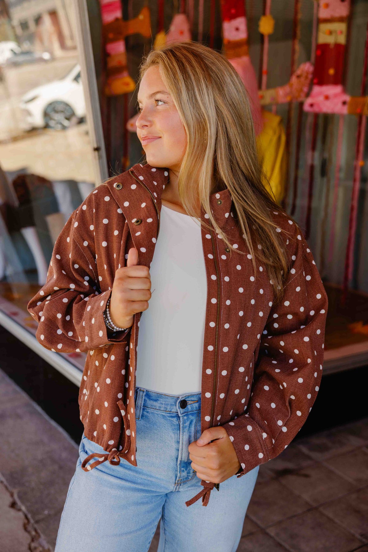 Brown Dot Drawstring Jacket