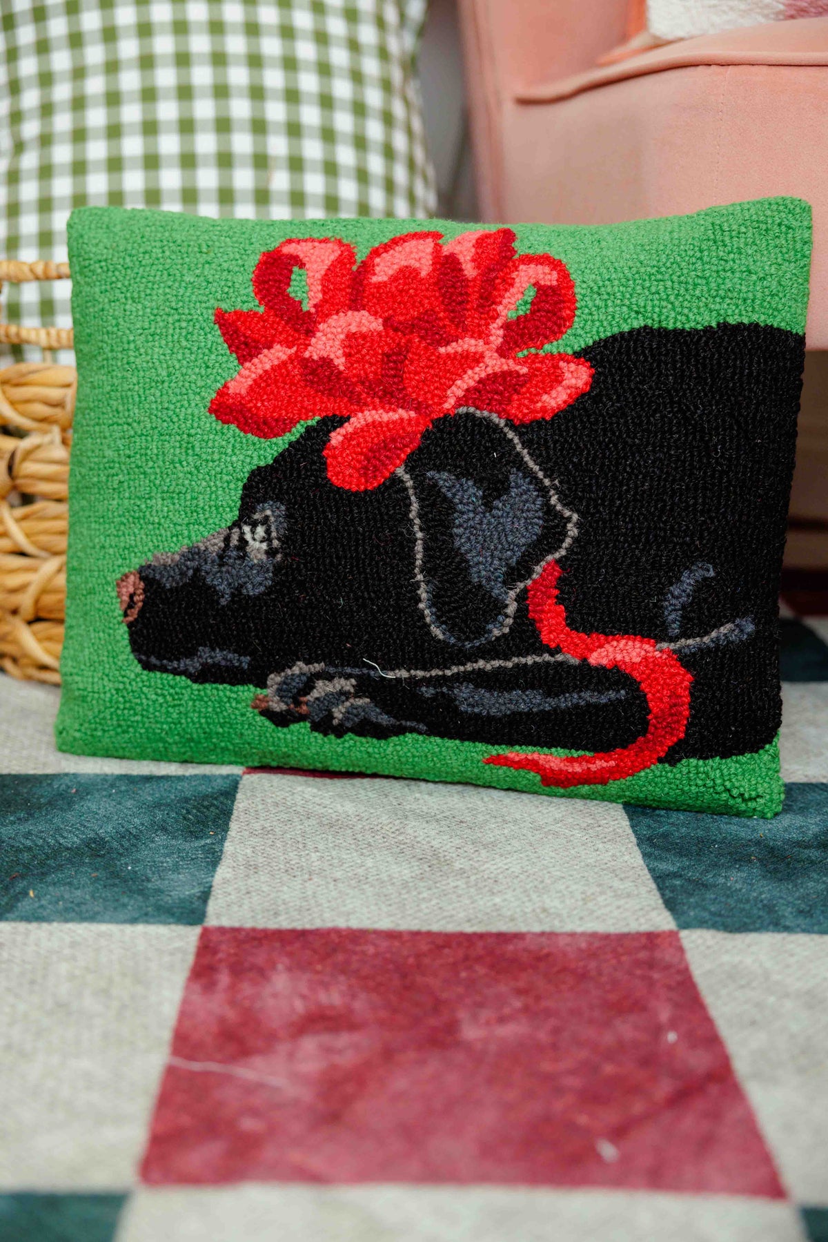 Black Lab Bow Hook Pillow
