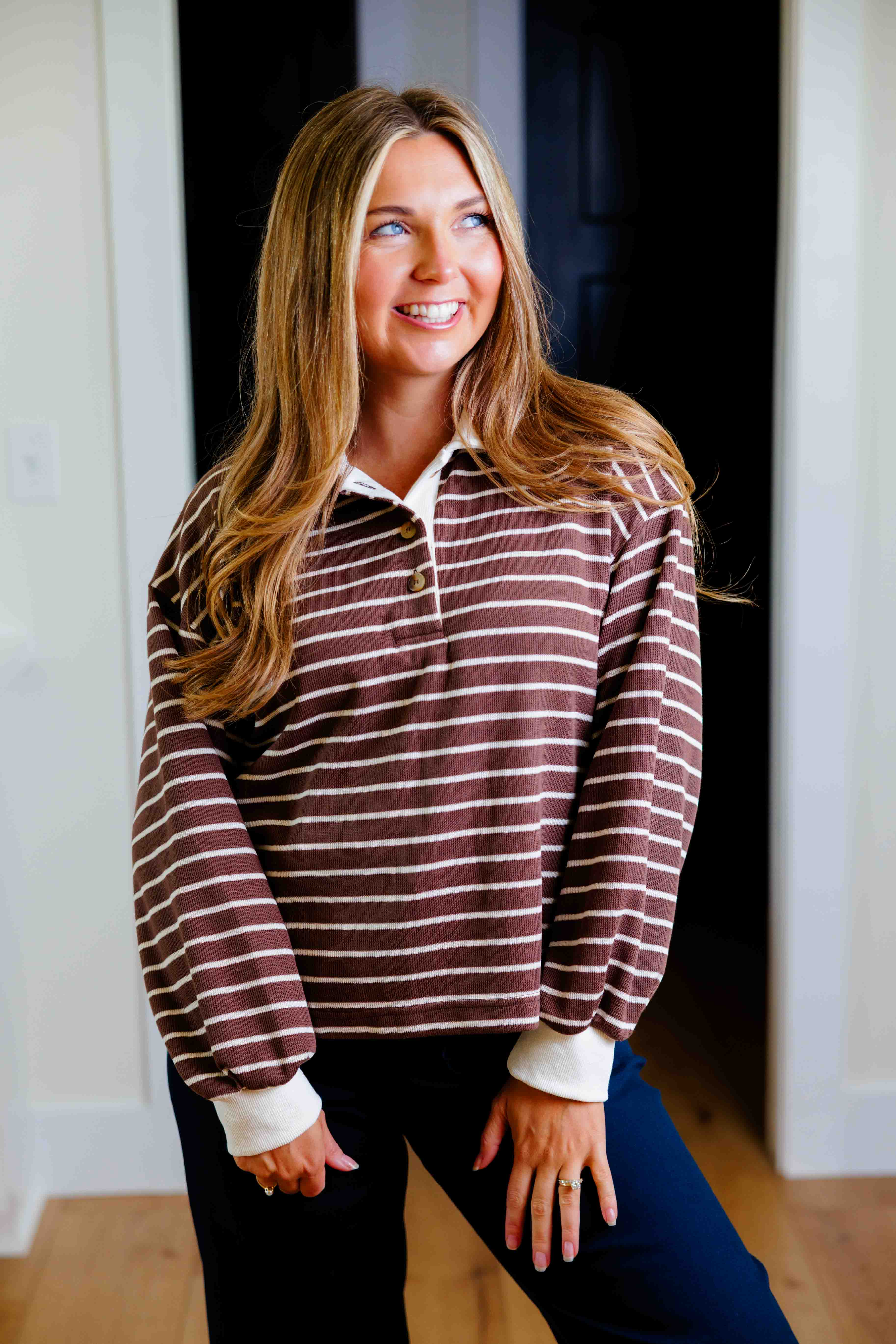 Brown Striped Knit Top