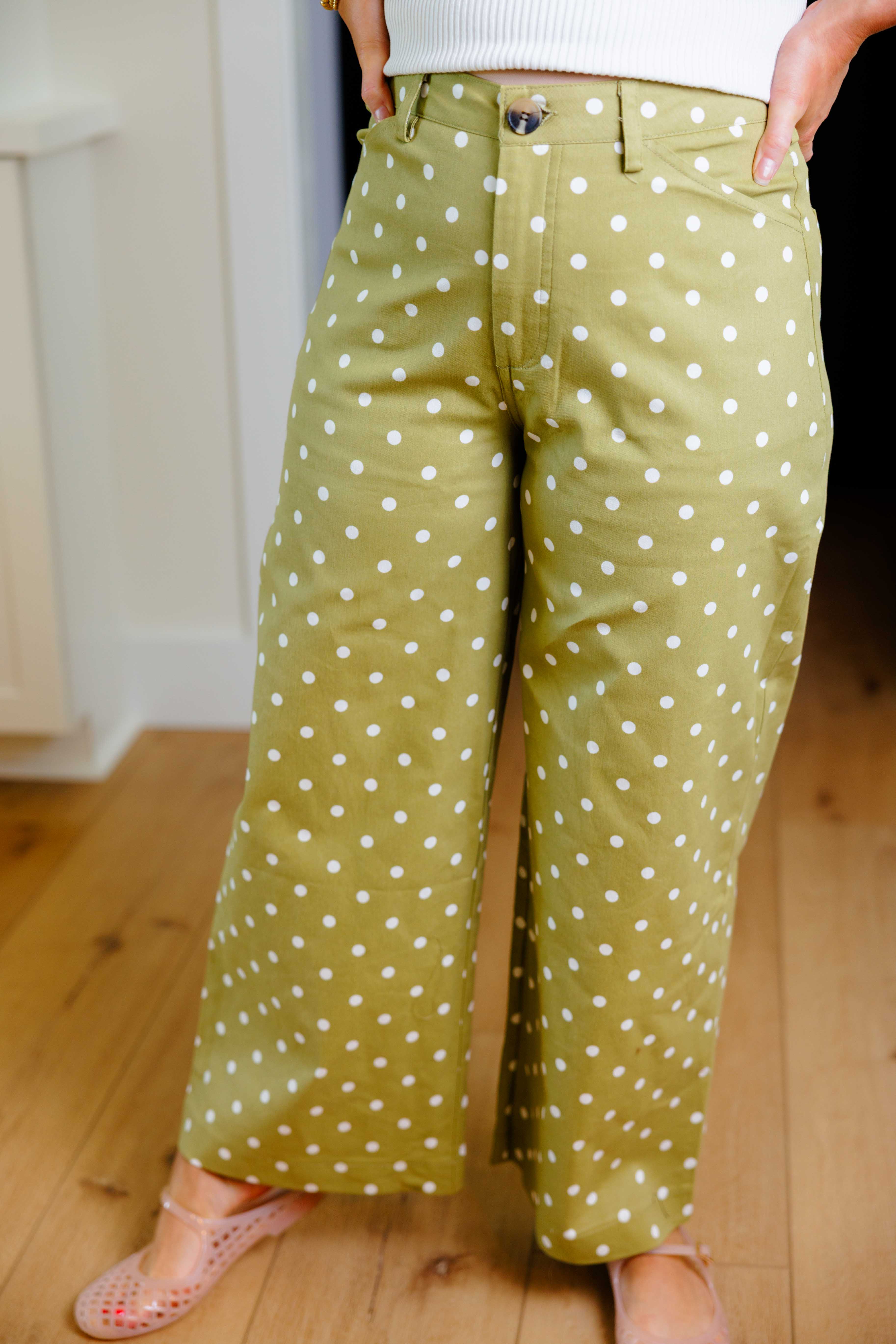 Sage Barrel Polka Dot Pant