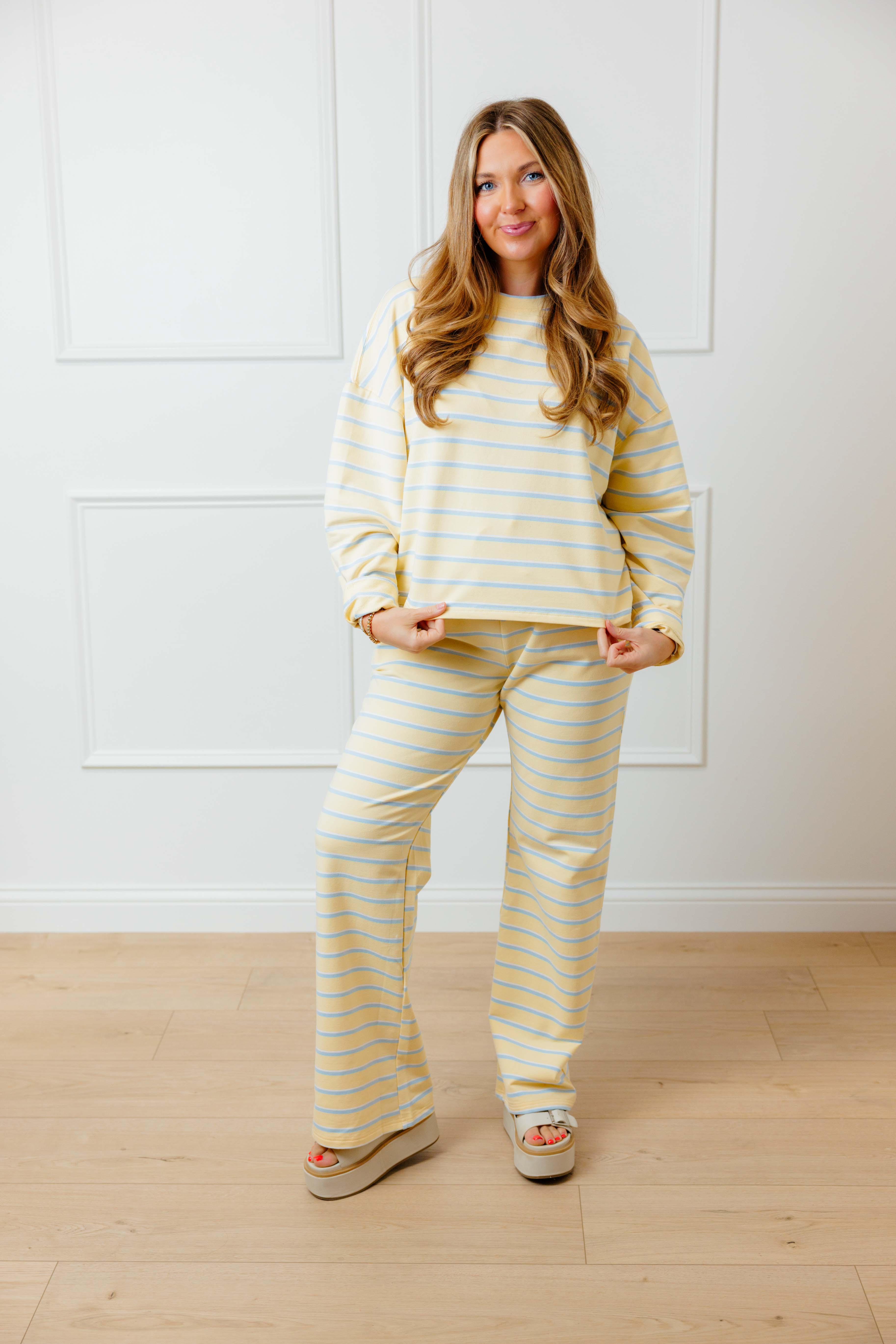 Yellow Blue Striped Pant Set