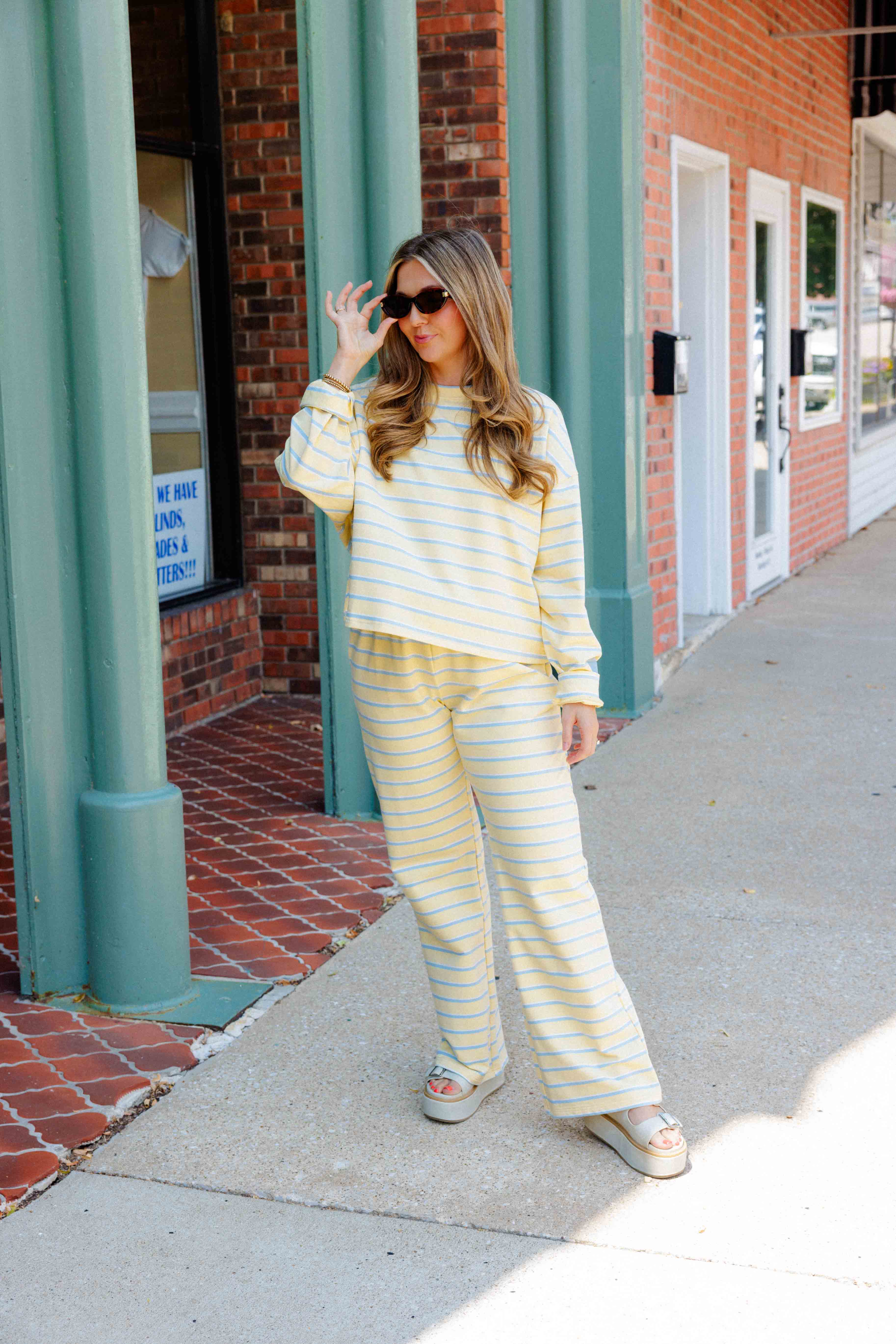 Yellow Blue Striped Pant Set