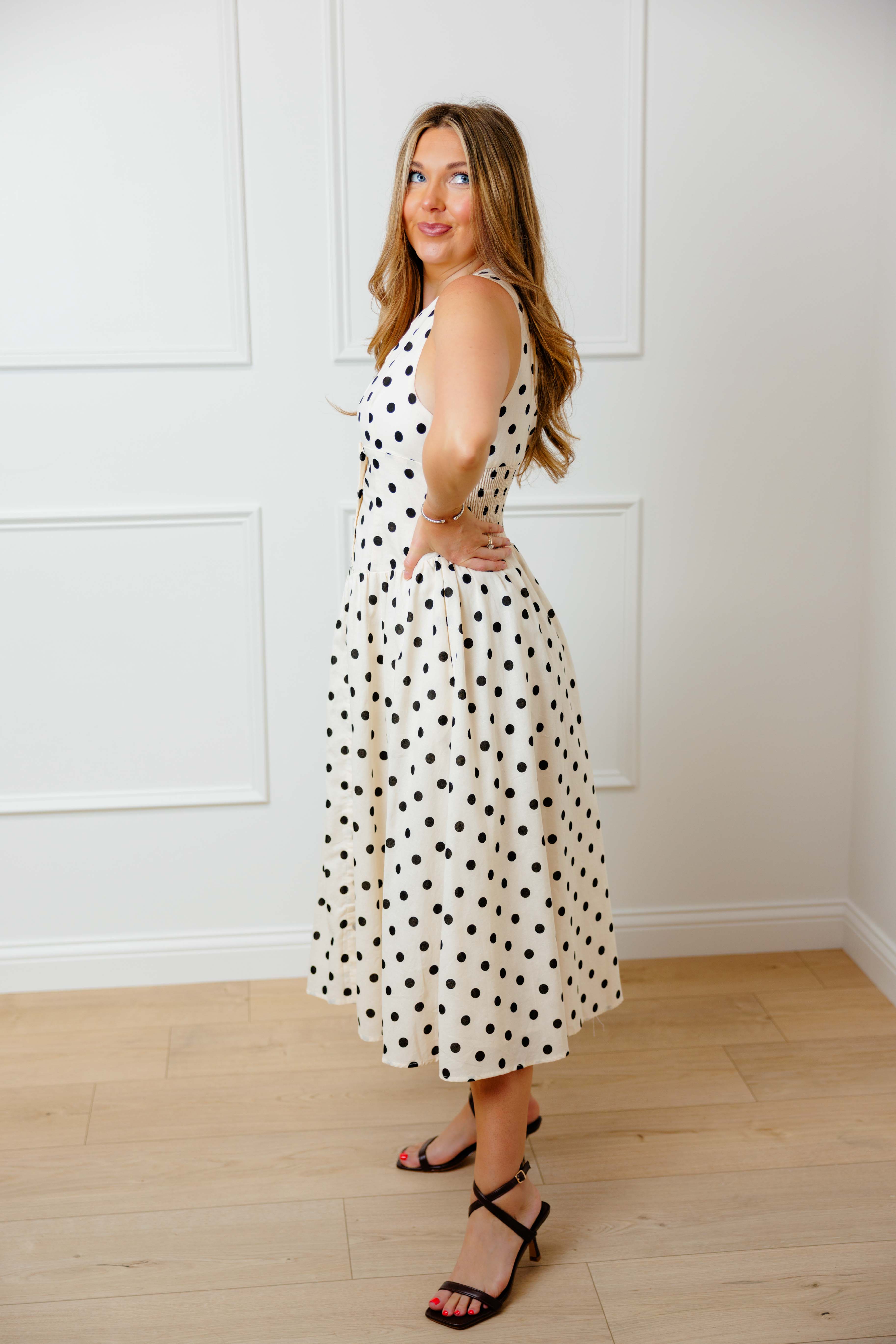 White Scallop Polka Dot Dress