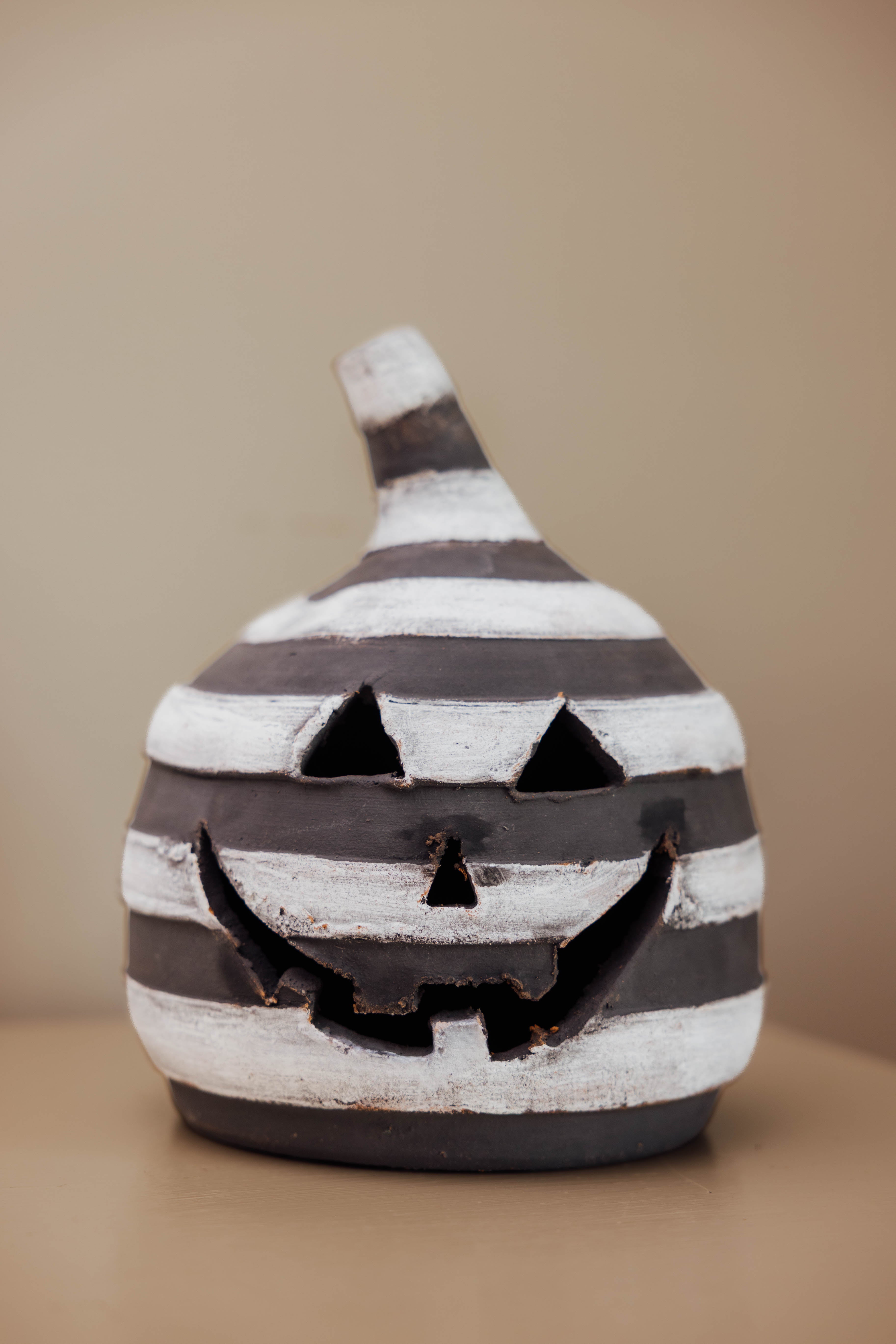 Black Striped Clay Jack-O-Lantern