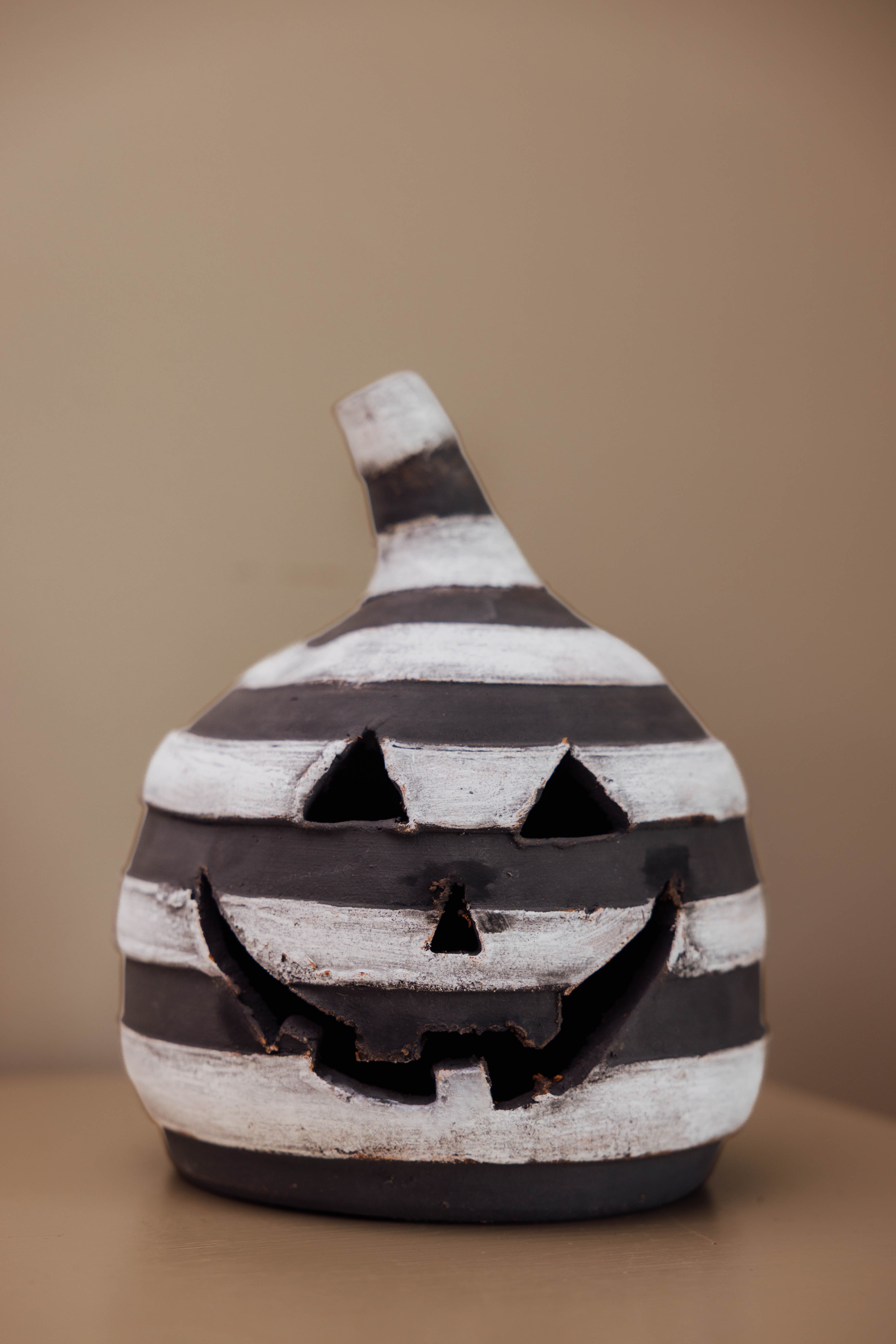 Black Striped Clay Jack-O-Lantern