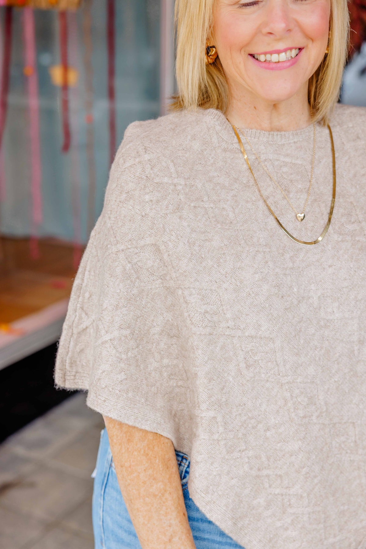Mocha Cable Knit Poncho