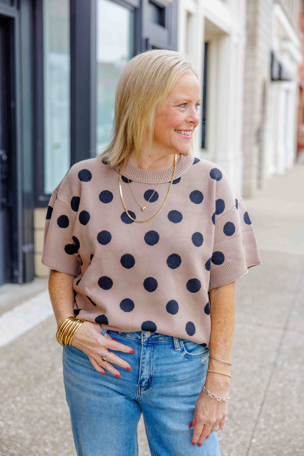 Taupe Polka Dot Sweater Top