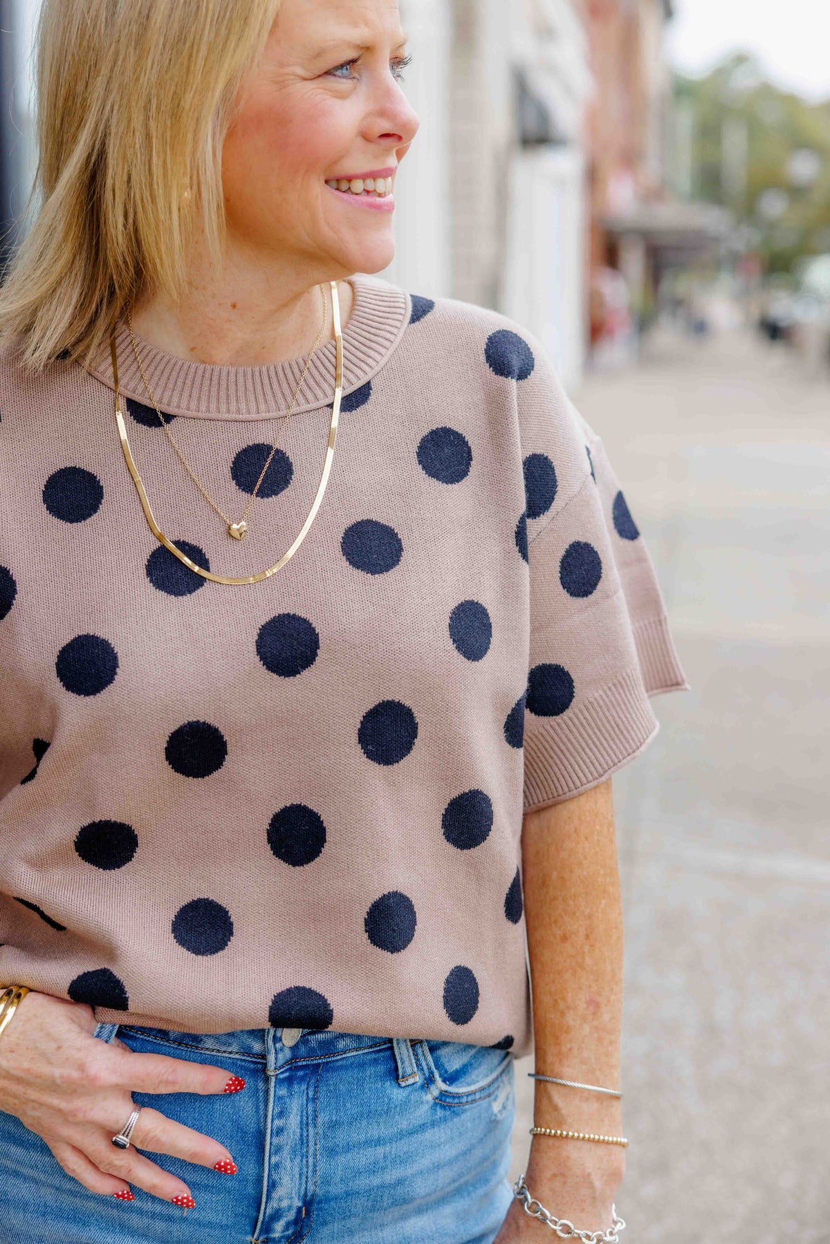 Taupe Polka Dot Sweater Top