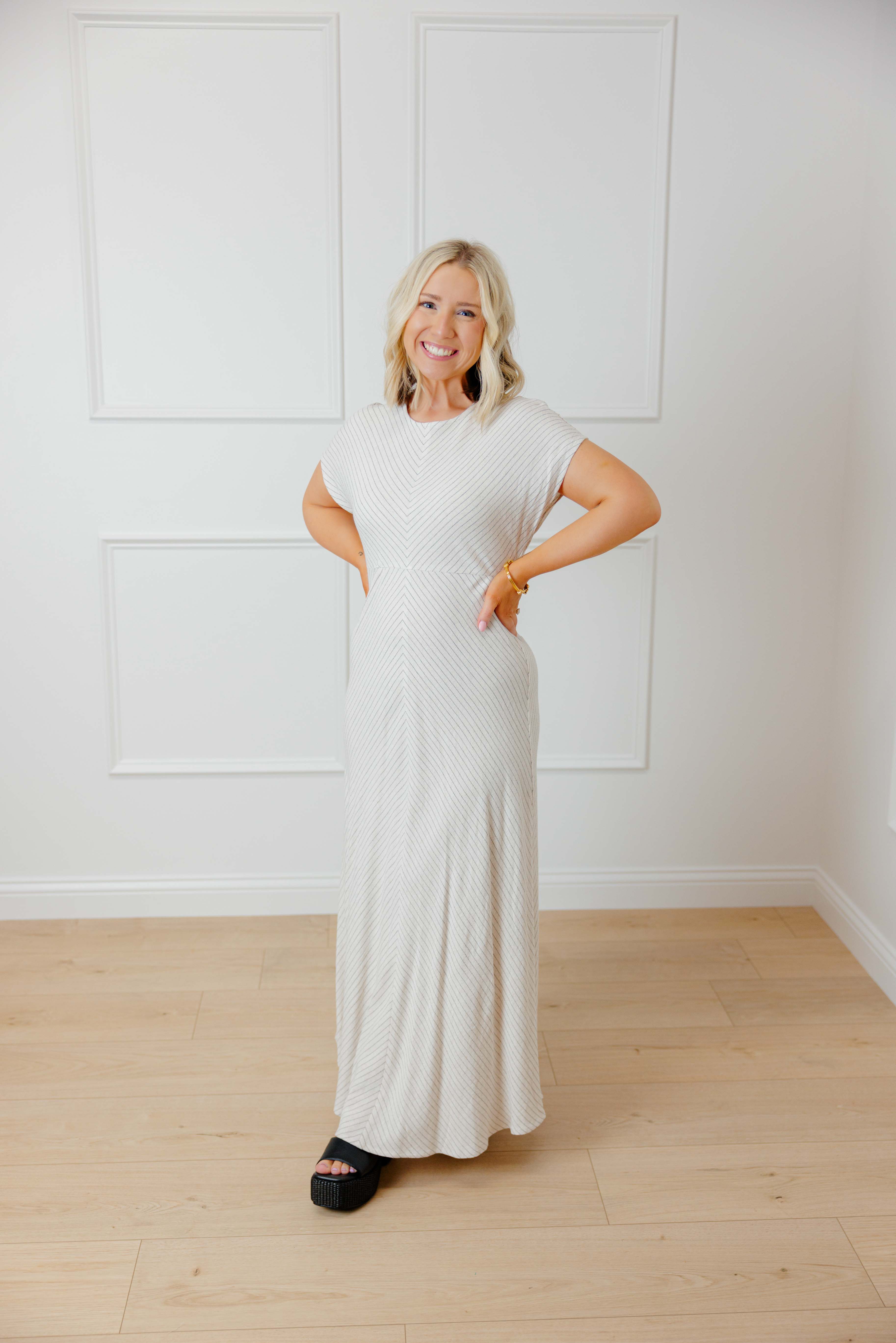 Linen Pinstripe Midi Dress