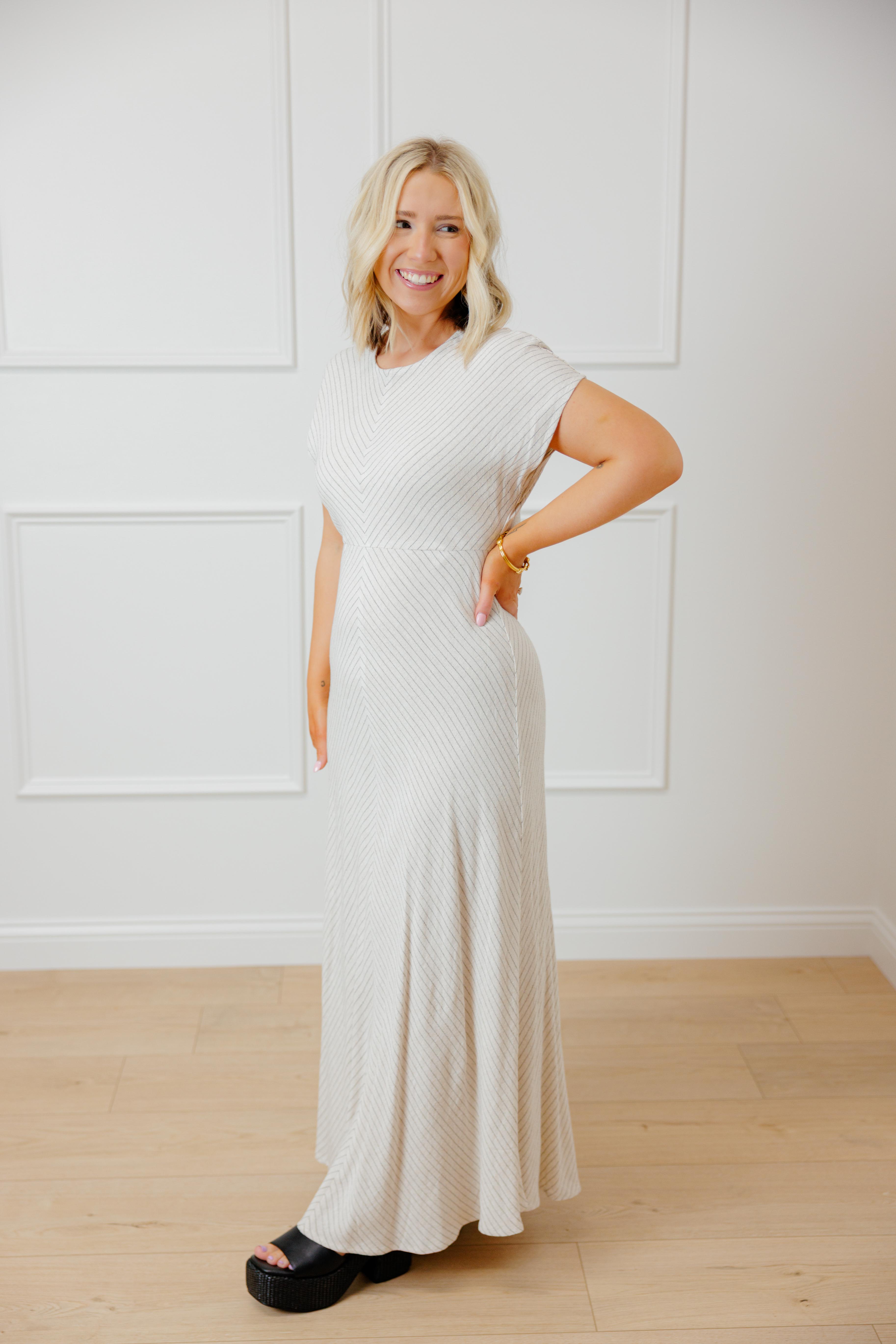 Linen Pinstripe Midi Dress