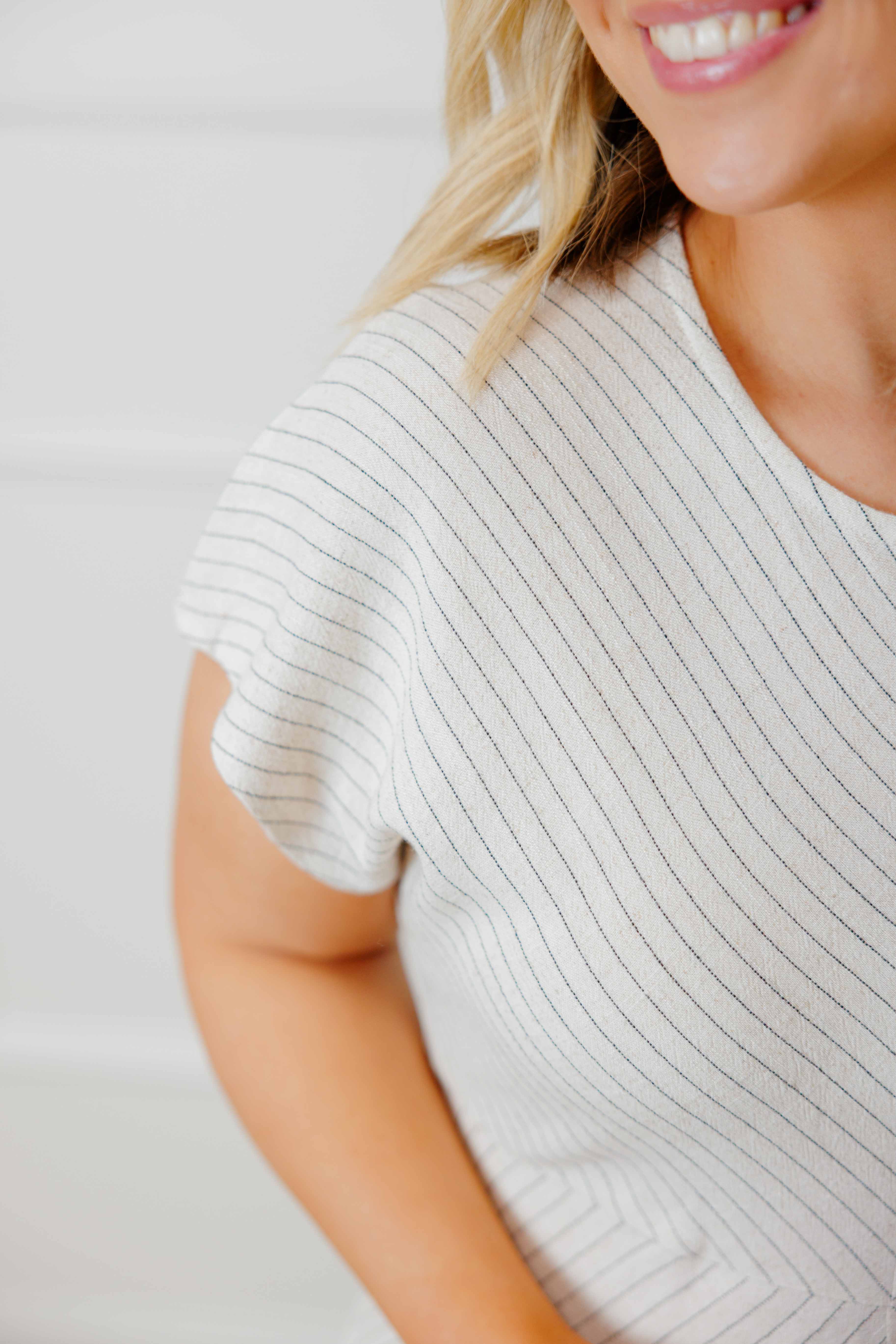 Linen Pinstripe Midi Dress