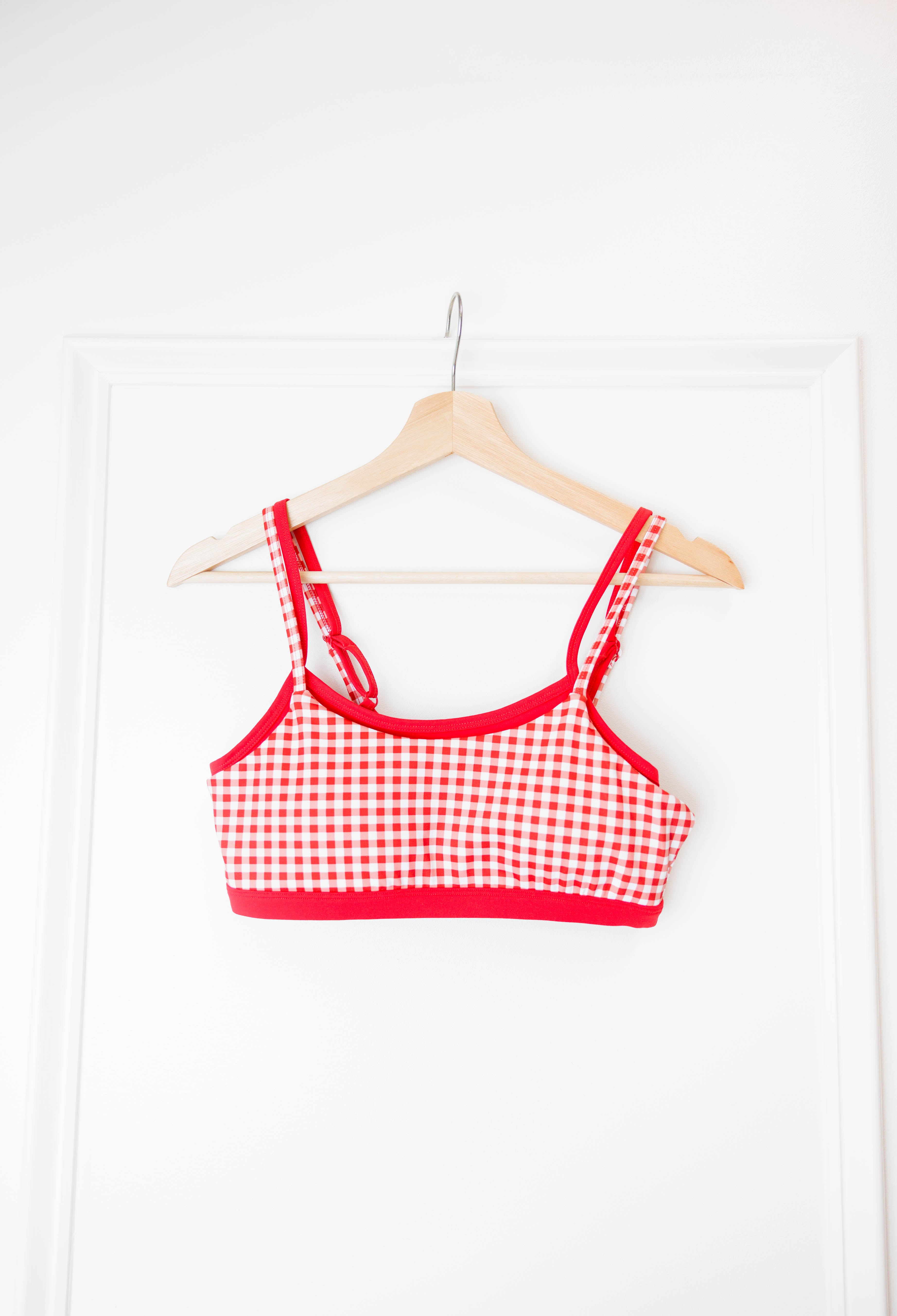 Red Gingham Layered Sports Bra