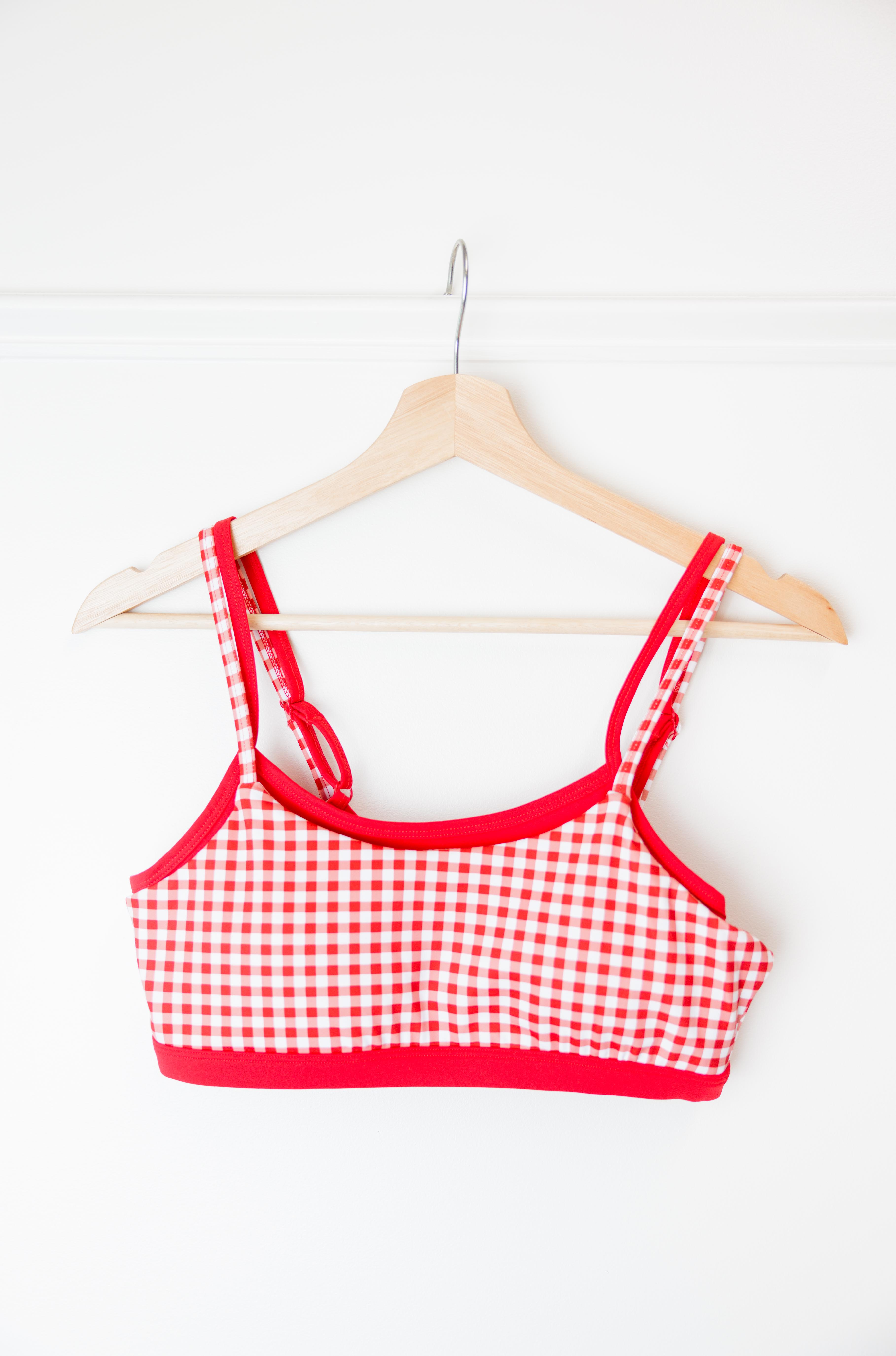 Red Gingham Layered Sports Bra