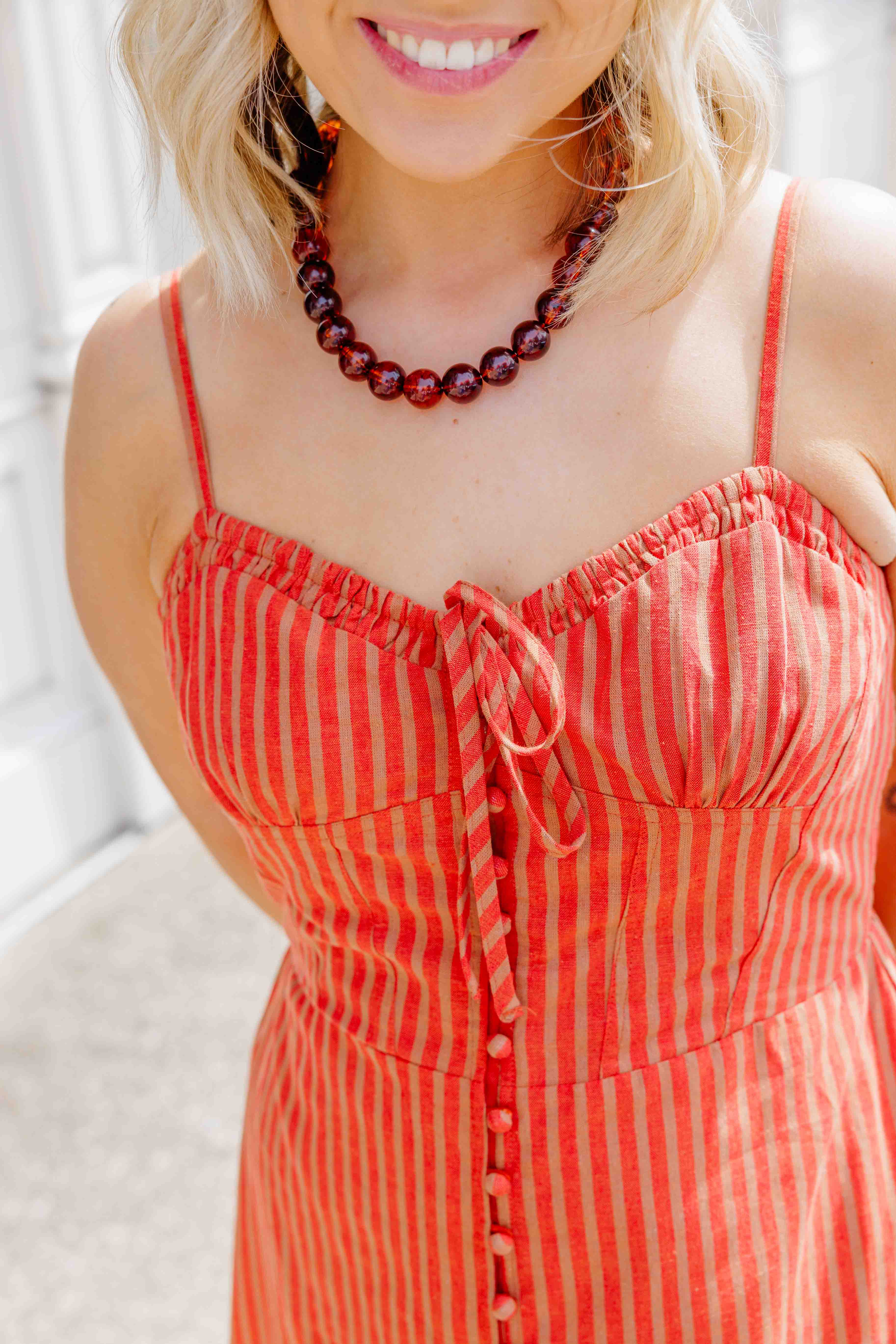 Orange Striped Linen Midi Dress