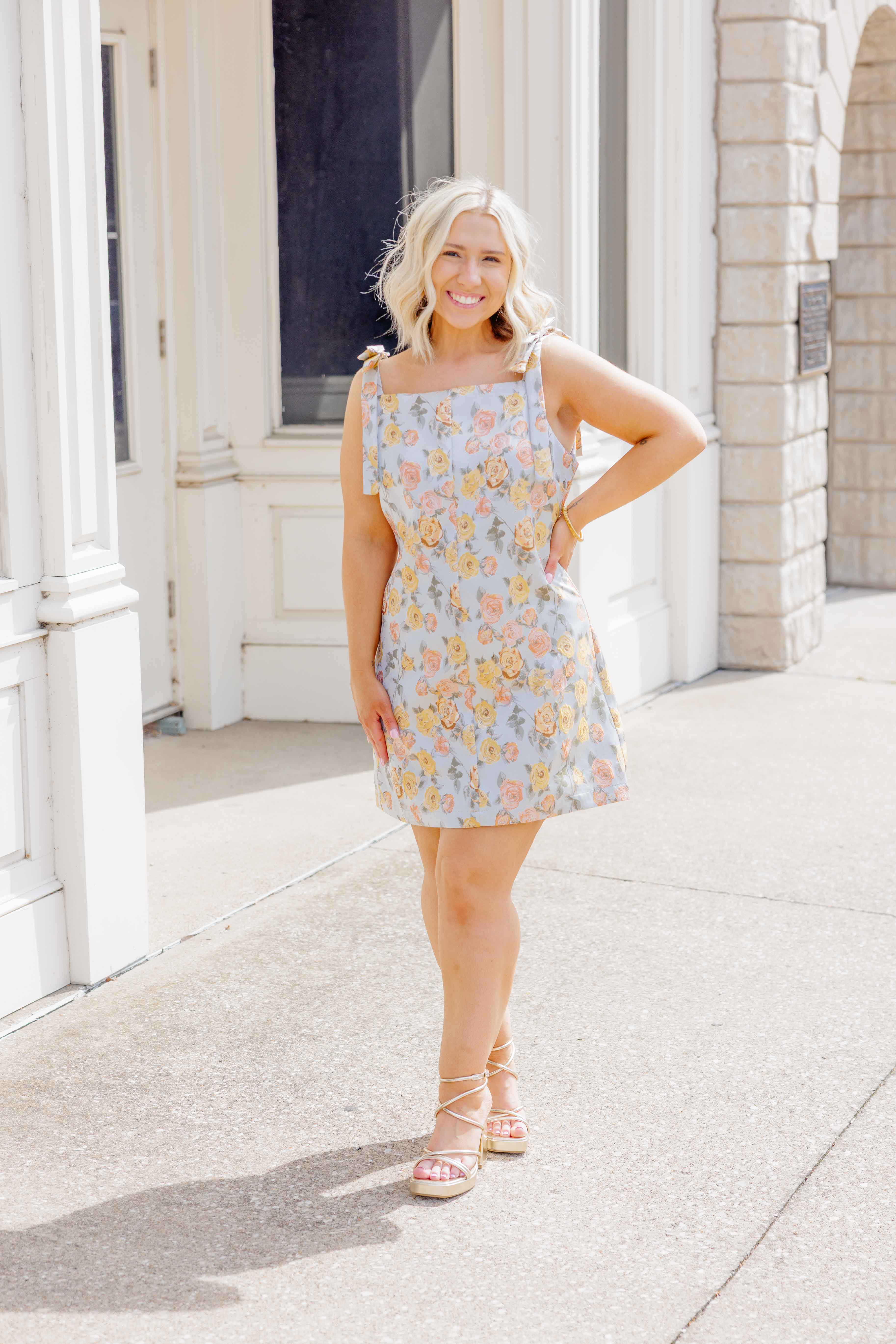 Floral Jacquard Bow Dress