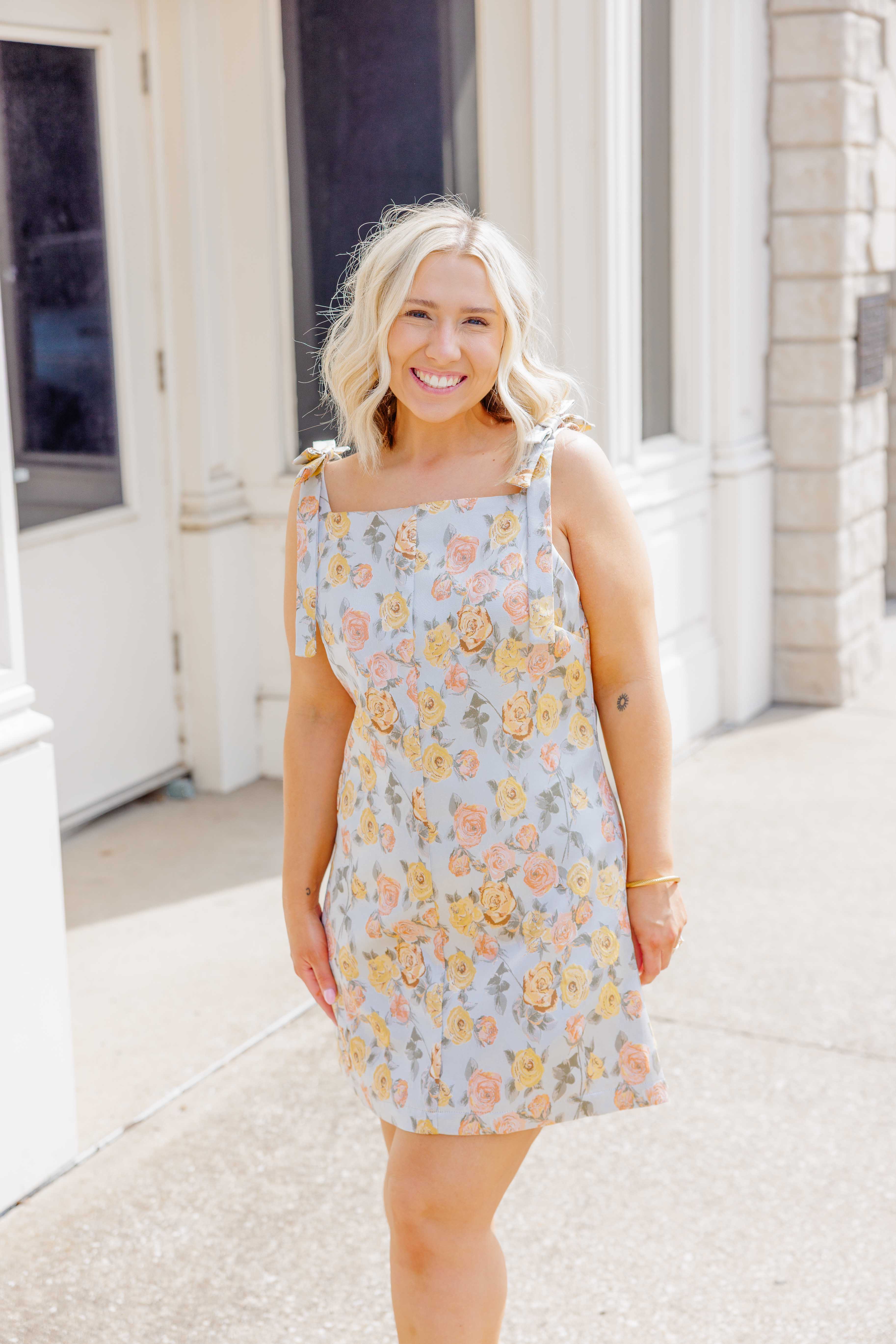 Floral Jacquard Bow Dress