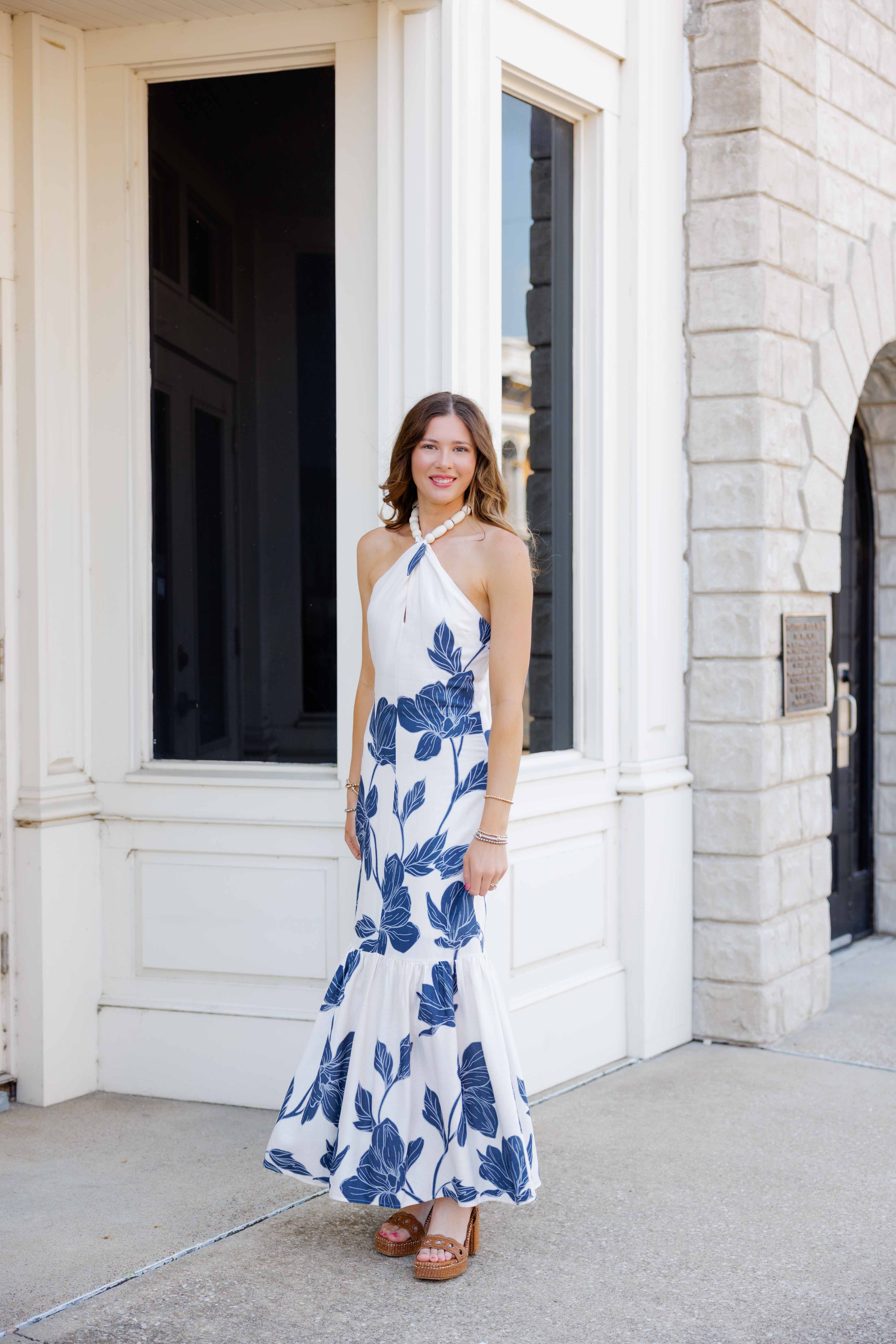 Navy Floral Halter Maxi Dress