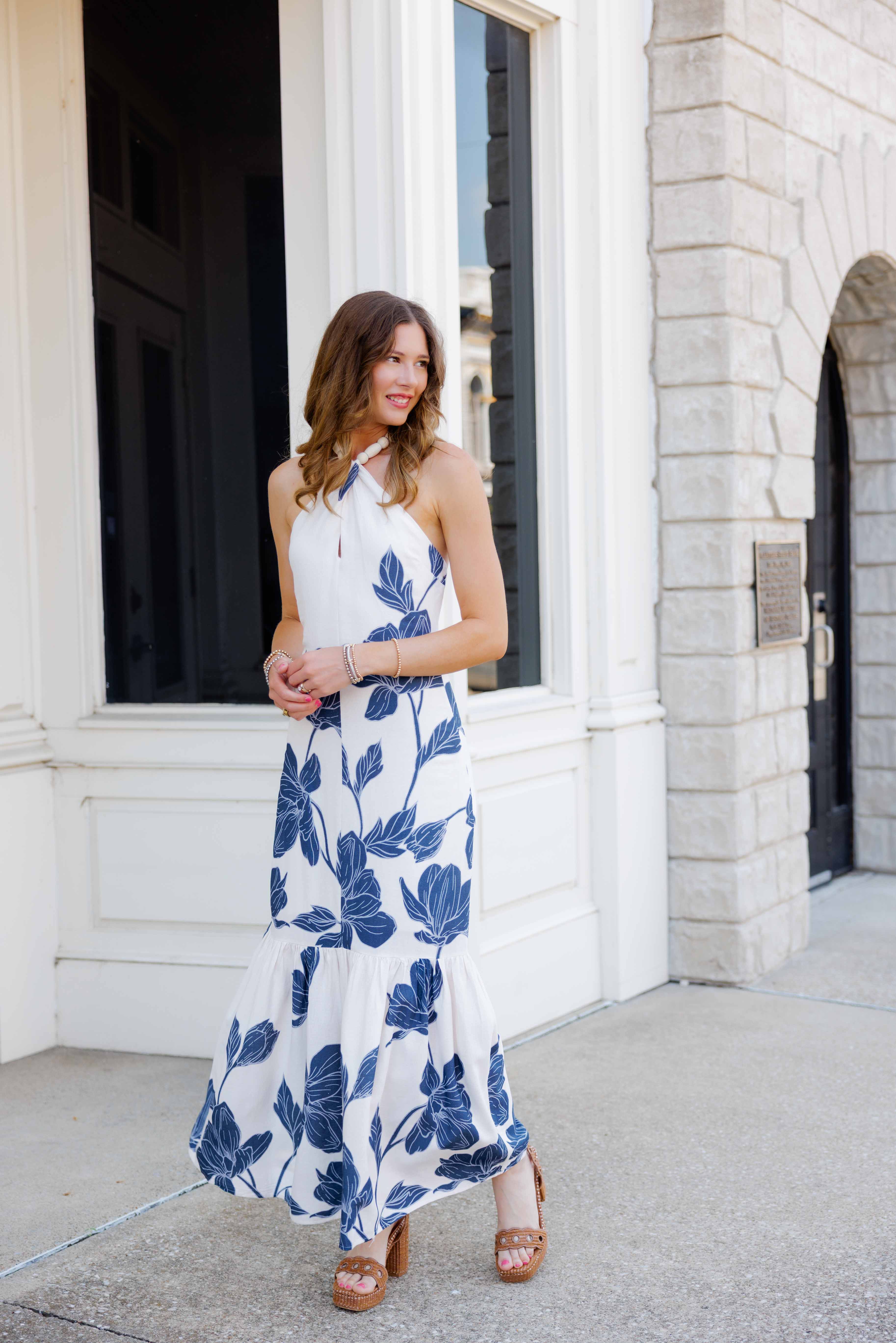 Navy Floral Halter Maxi Dress