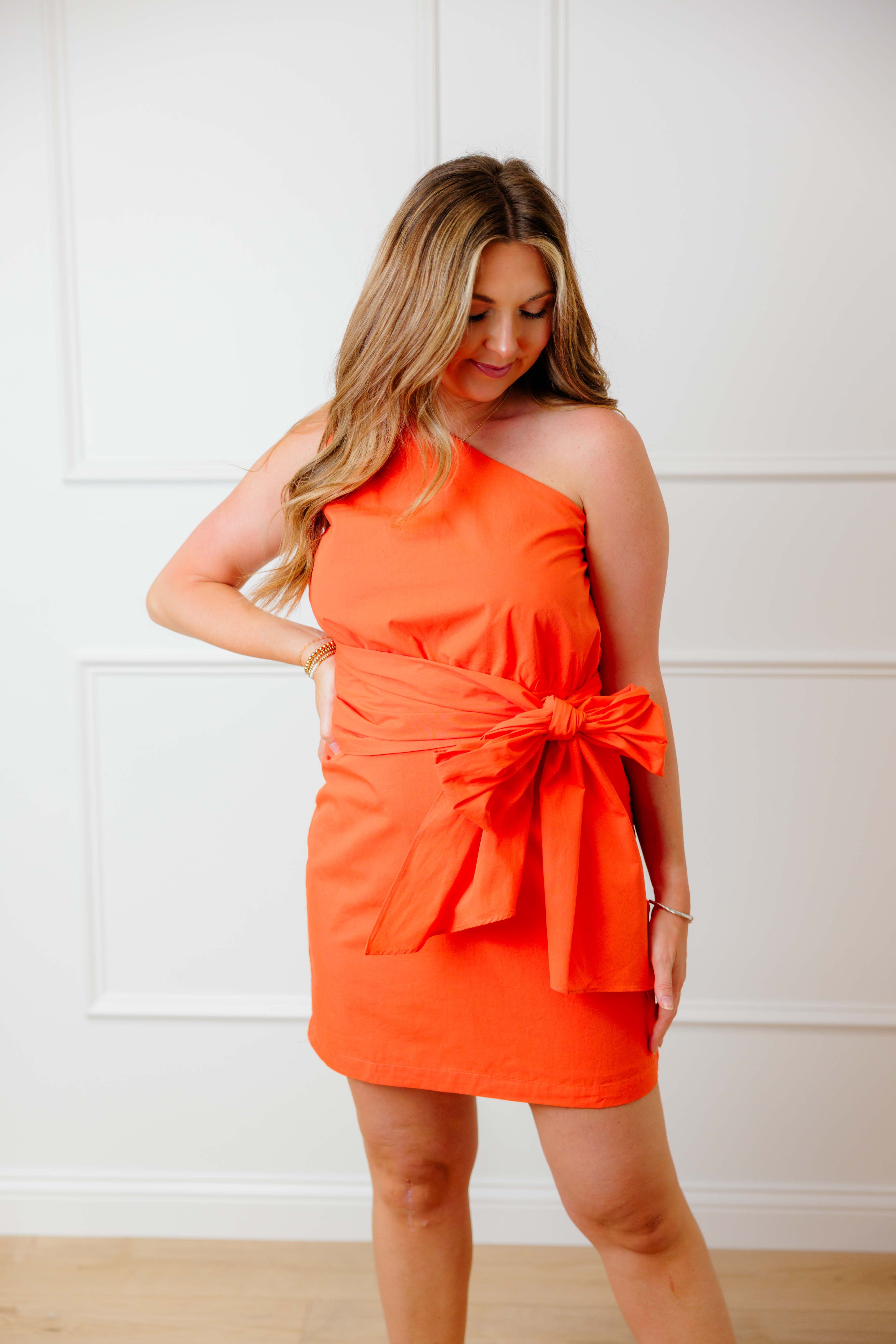Orange Asymmetric Tie Dress