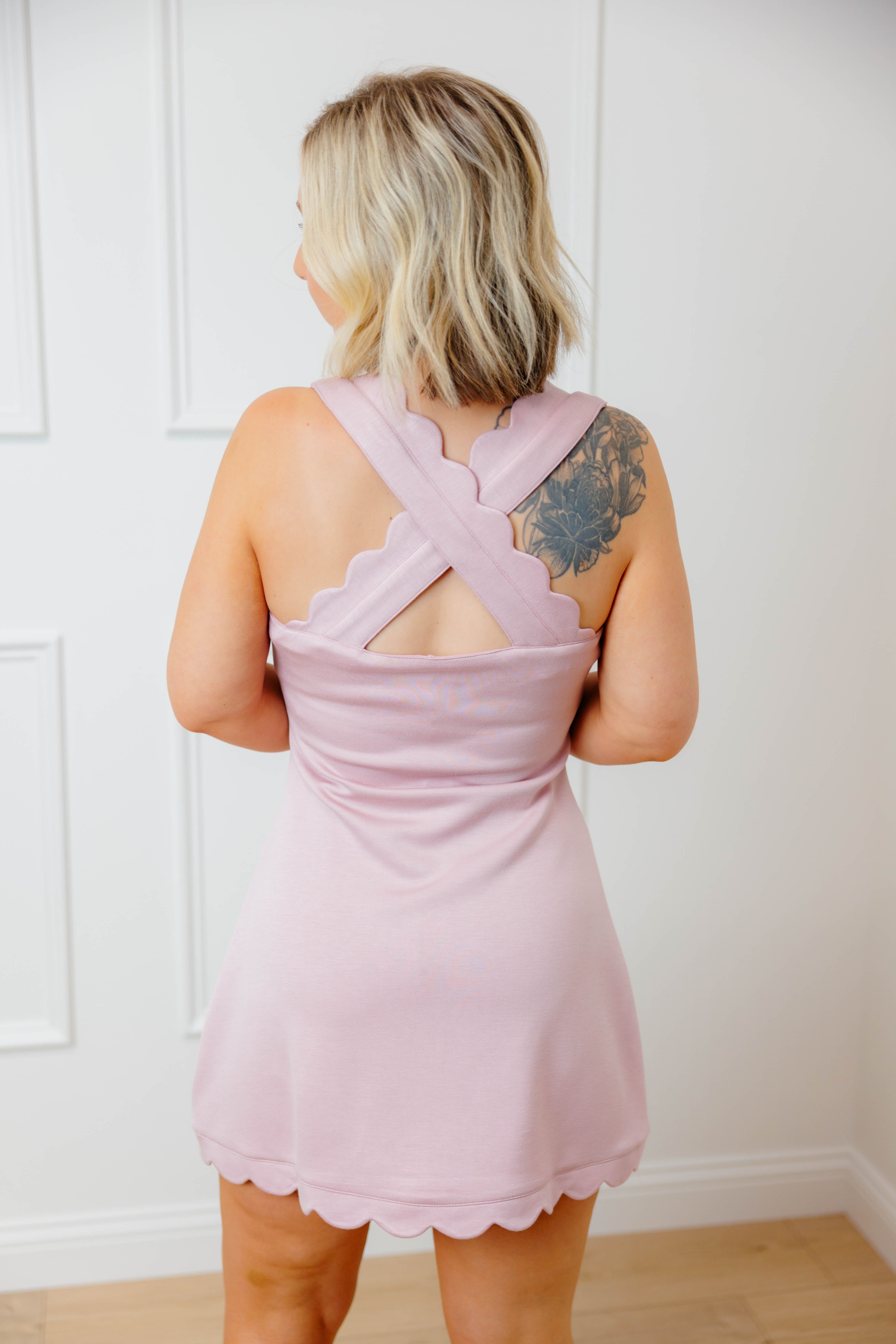 Pink Scuba Scalloped Mini Dress