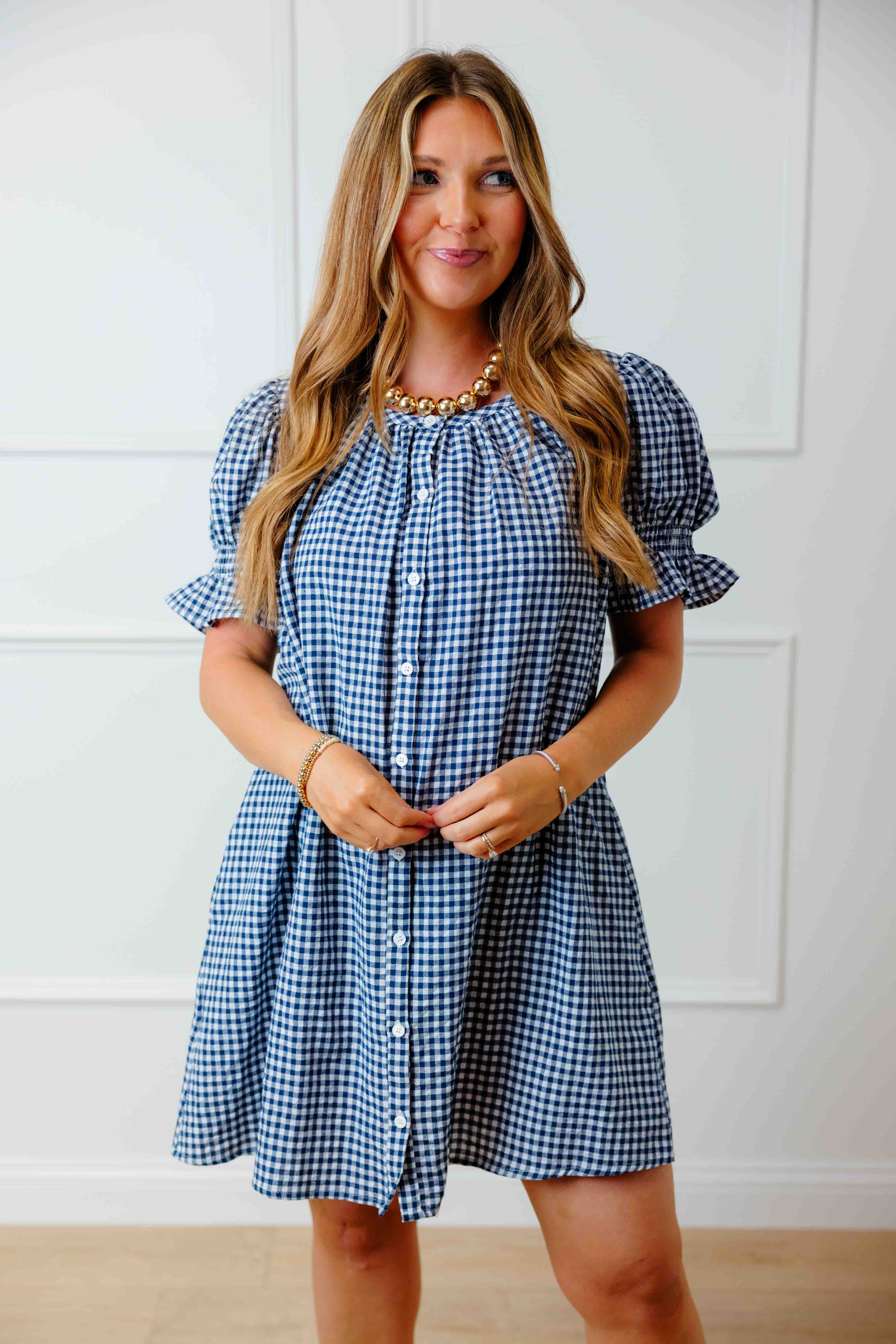 Navy Gingham Mini Dress