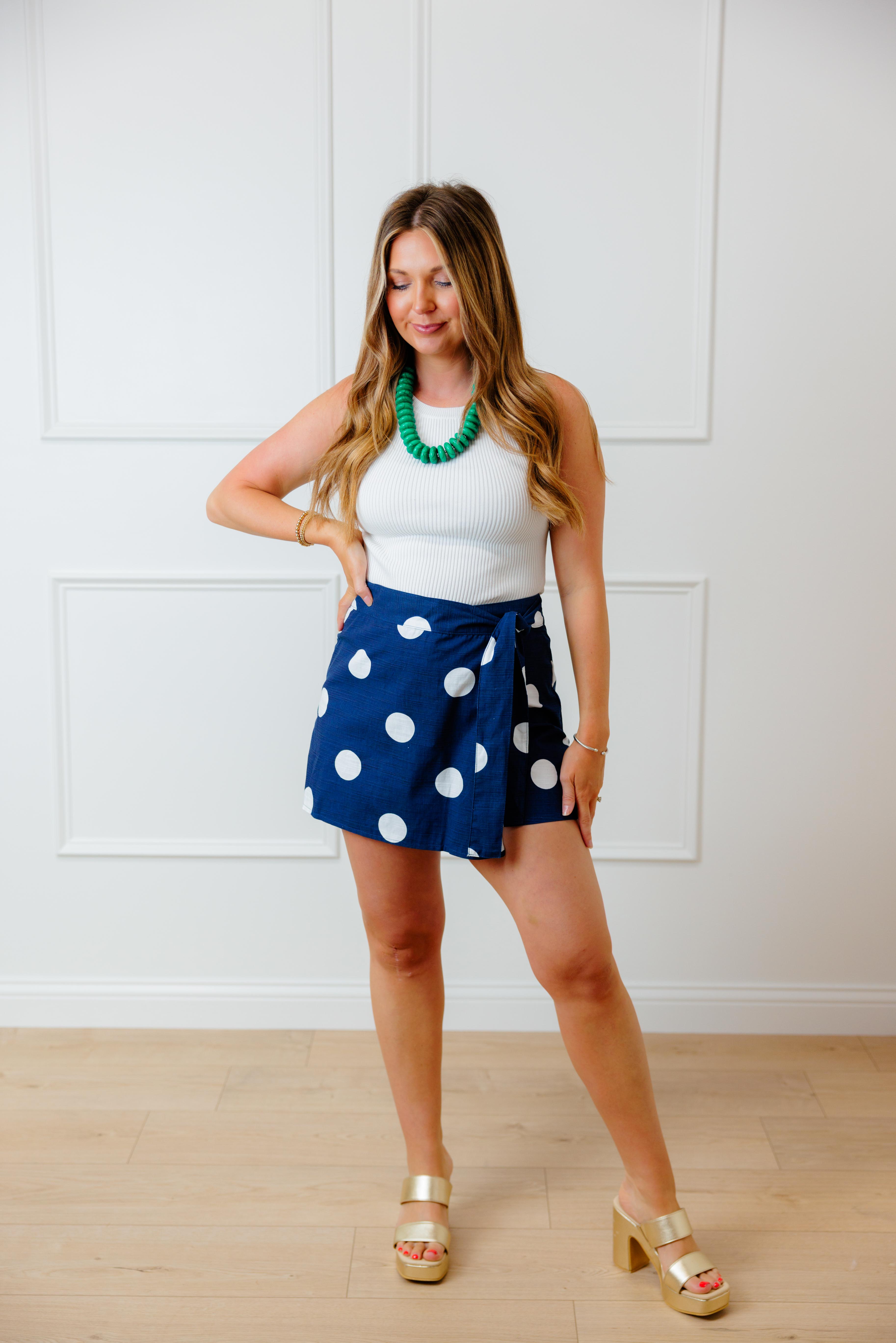 Navy Polka Dot Wrap Skort