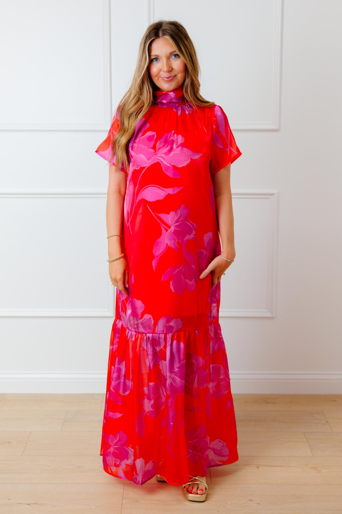 Red Fuchsia Organza Maxi Dress
