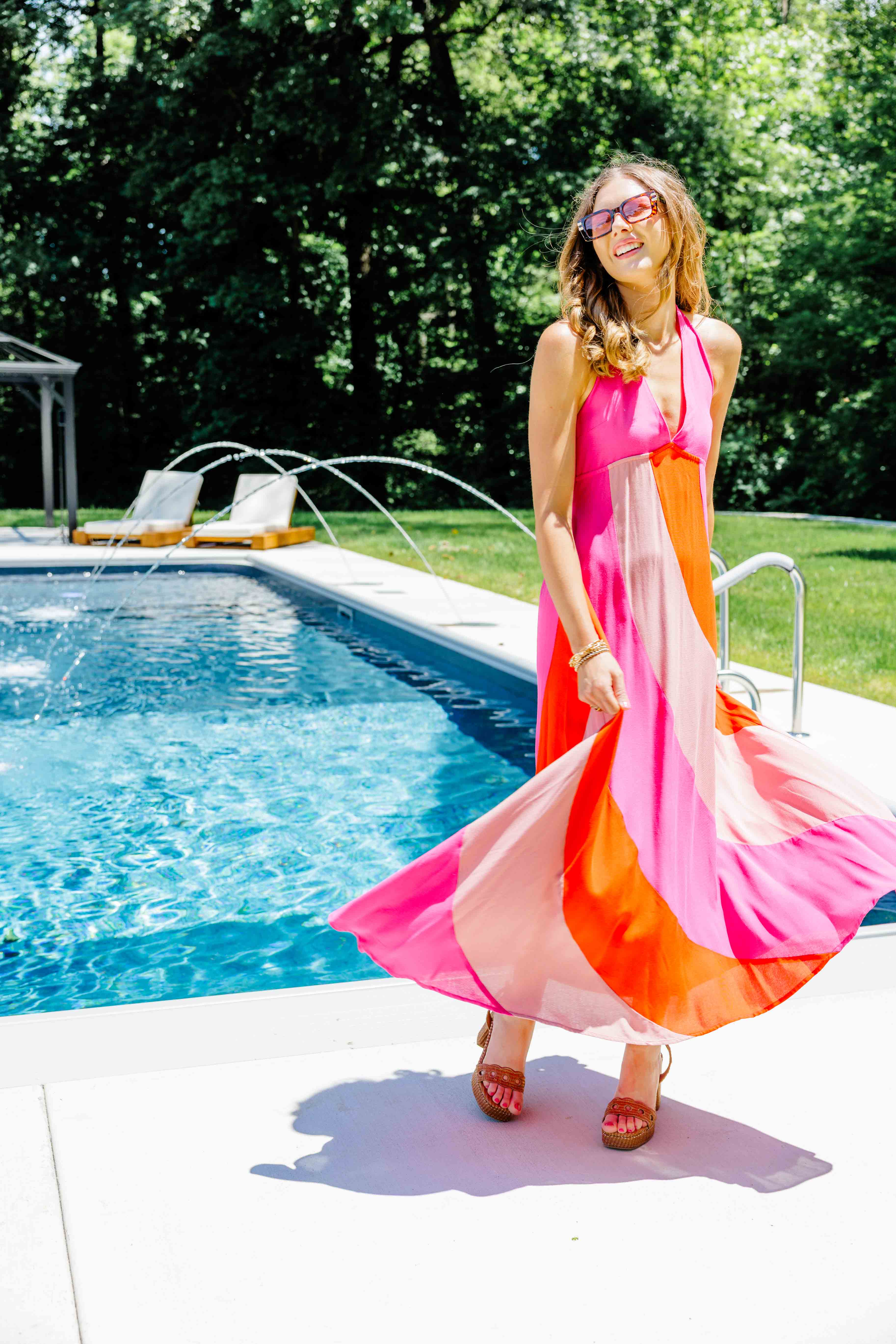Pink Colorblock Maxi Dress