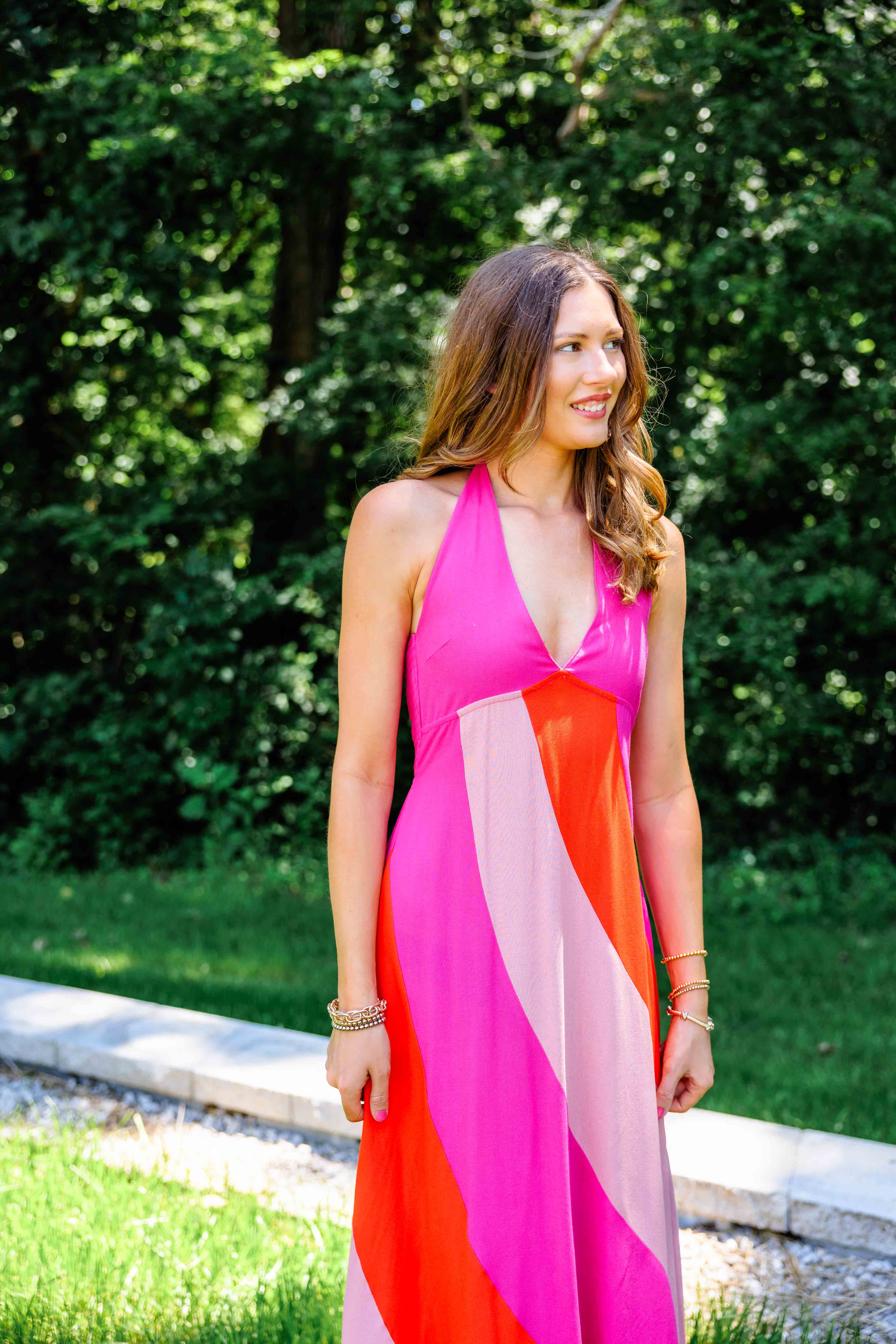 Pink Colorblock Maxi Dress