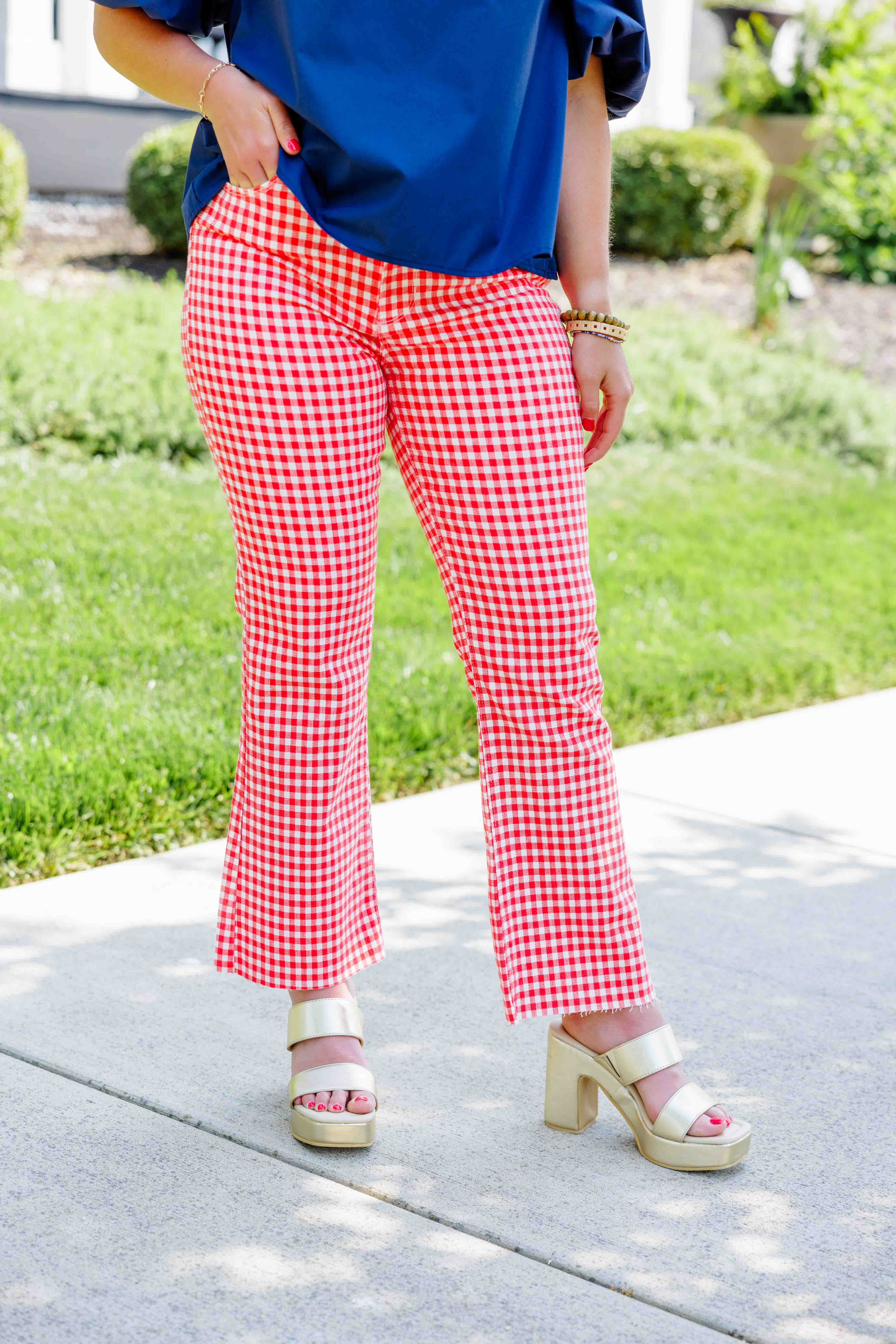 Red Gingham Cropped Jeans