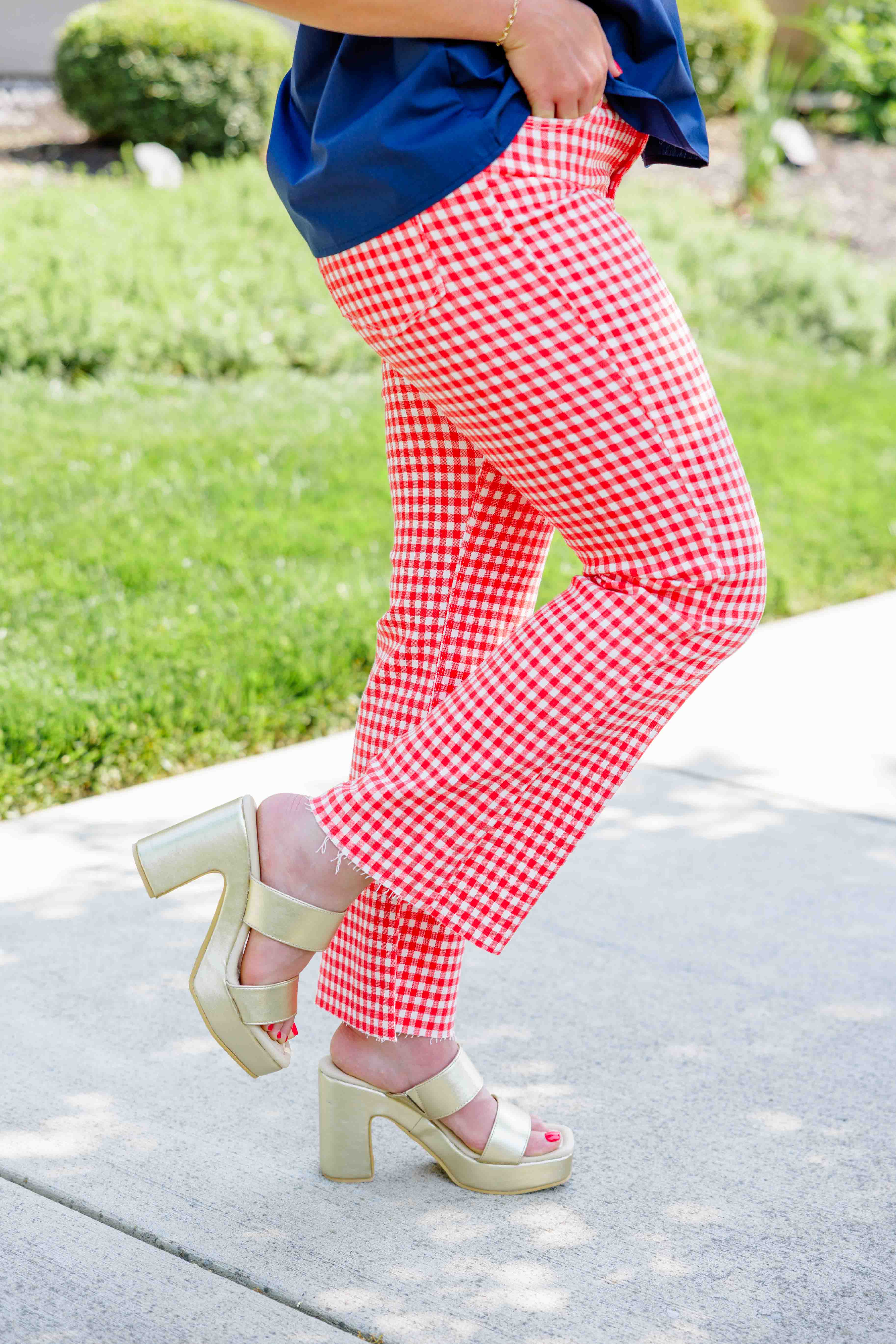 Red Gingham Cropped Jeans
