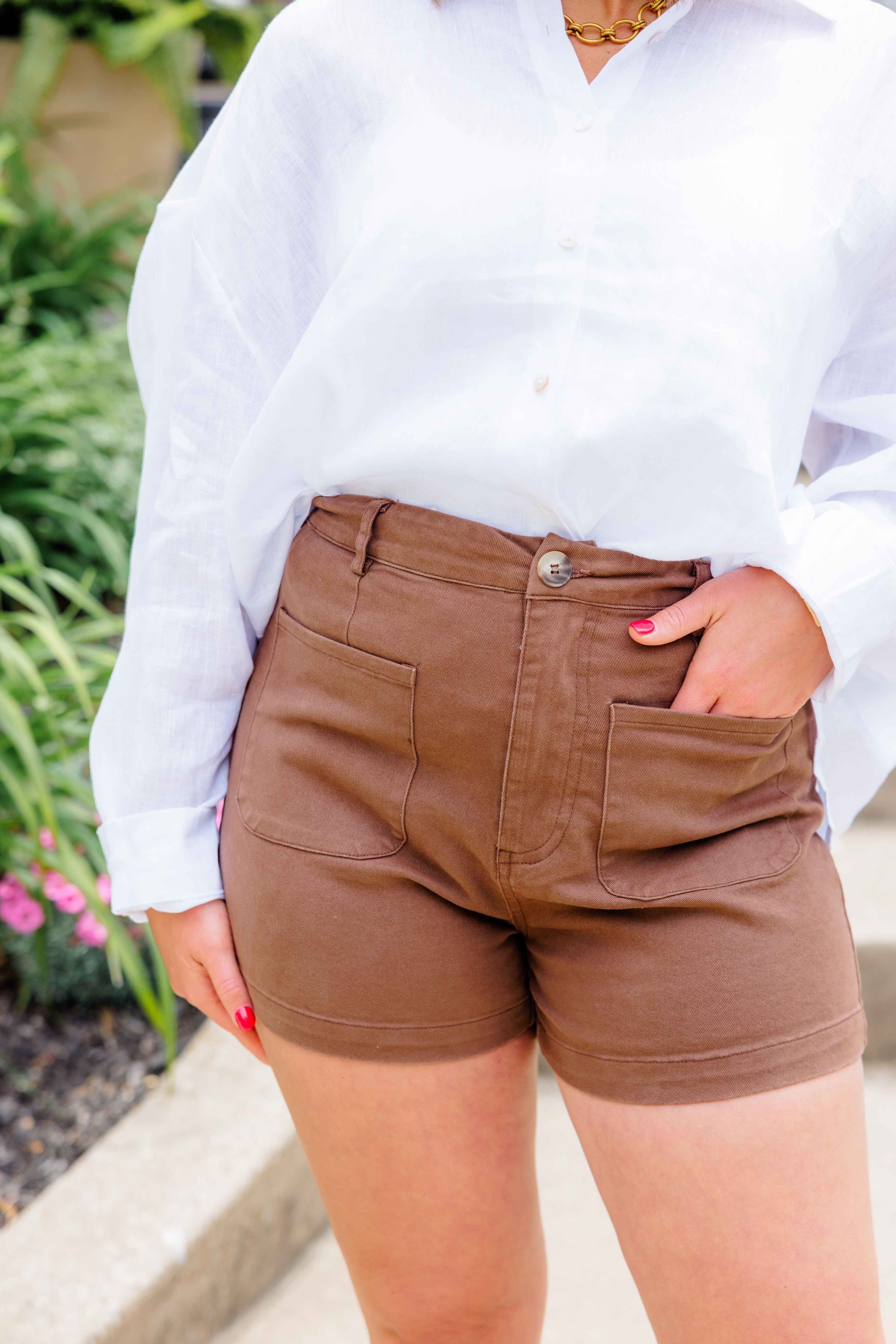 Brown Denim Pocket Shorts