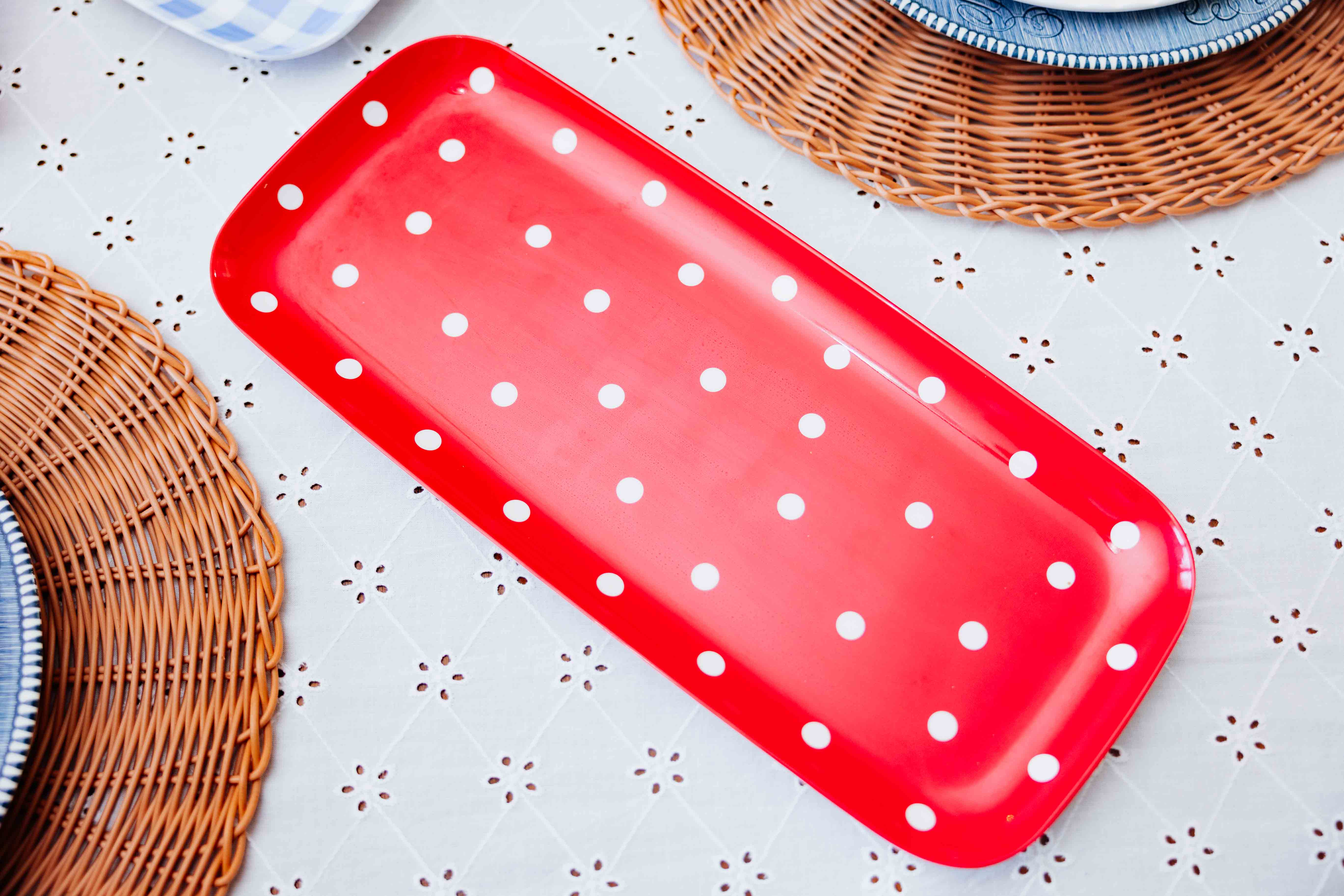 Red Polka Dot Melamine Serving Tray