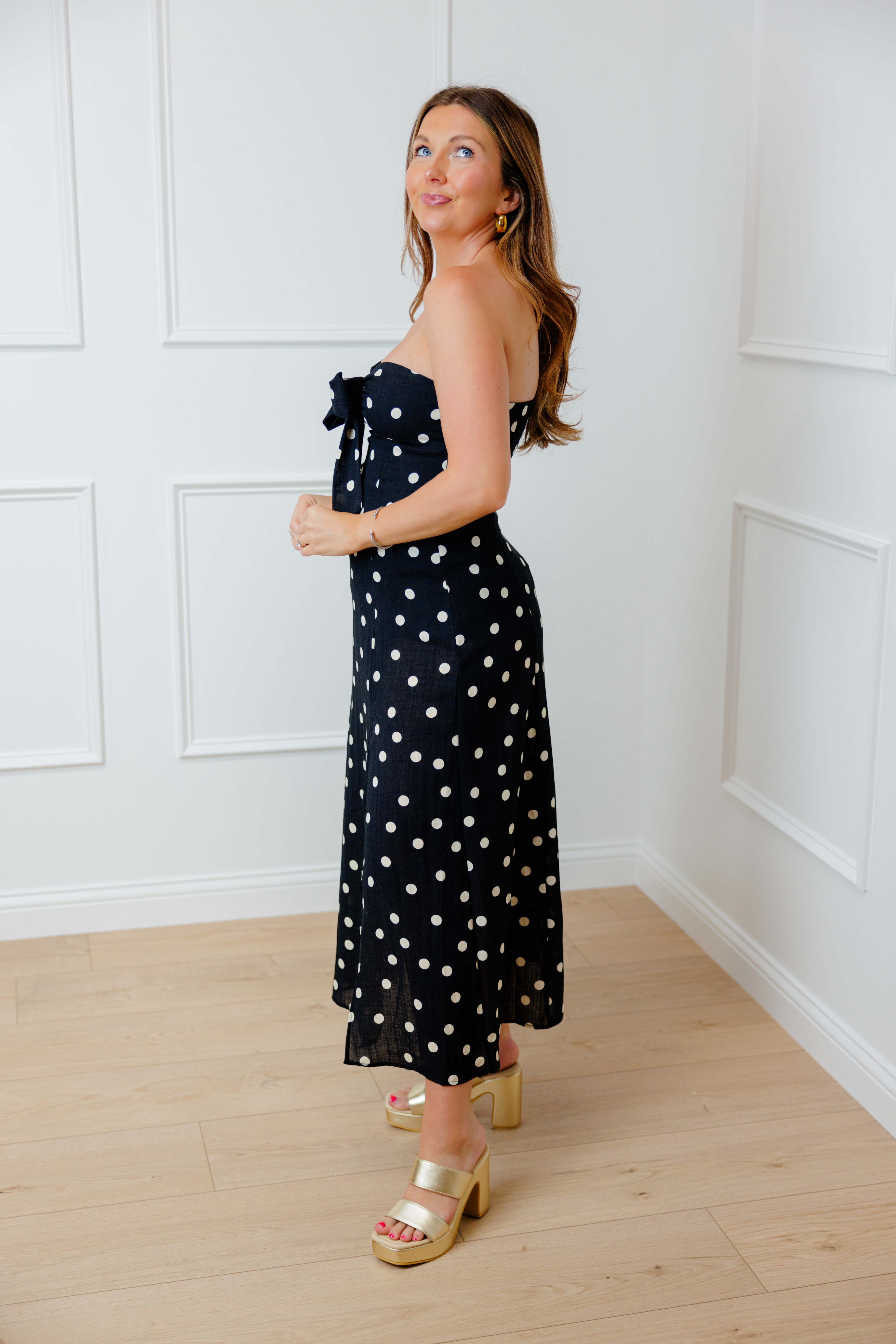 Show Out Strapless Midi Dress