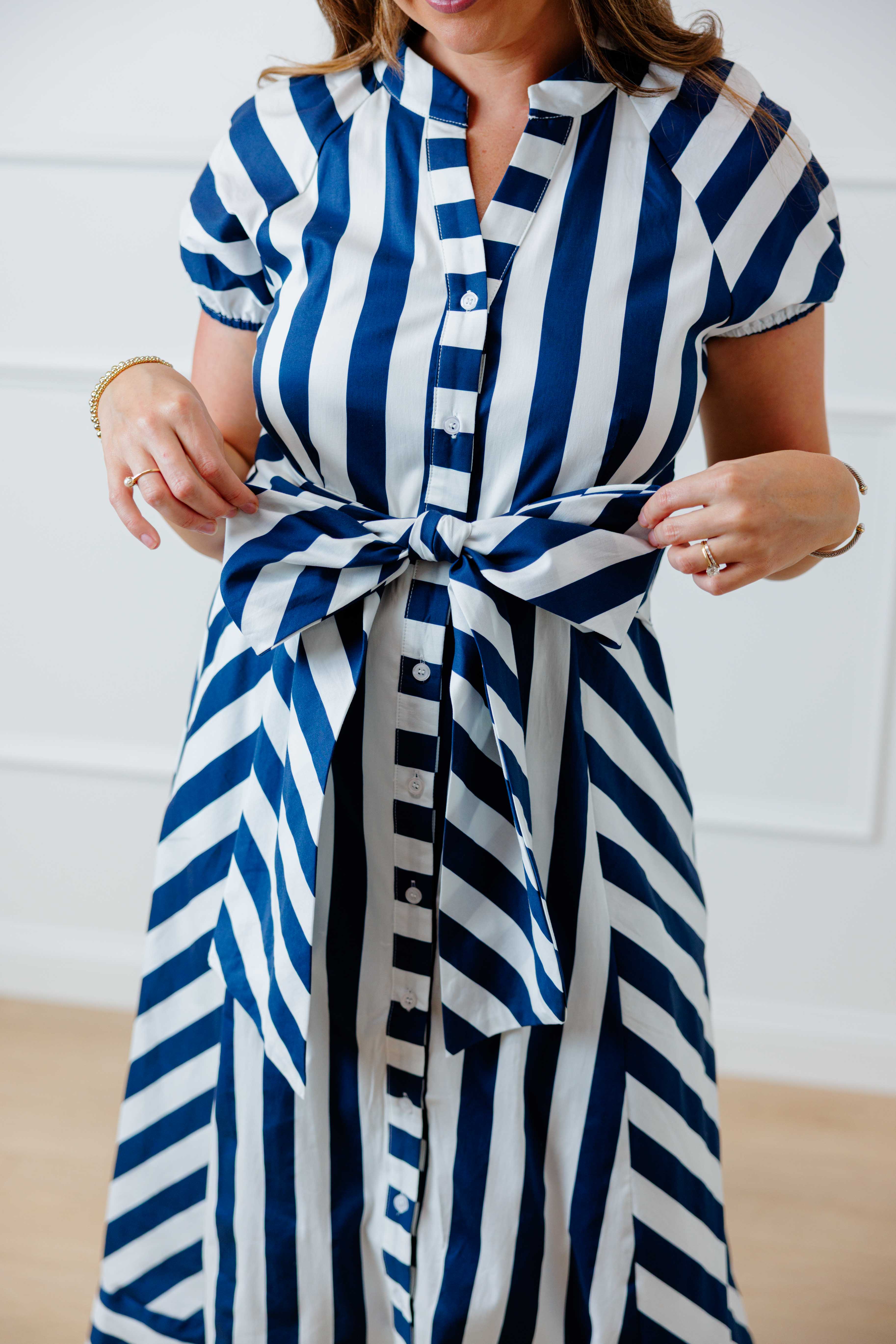 Navy Striped Midi Dress