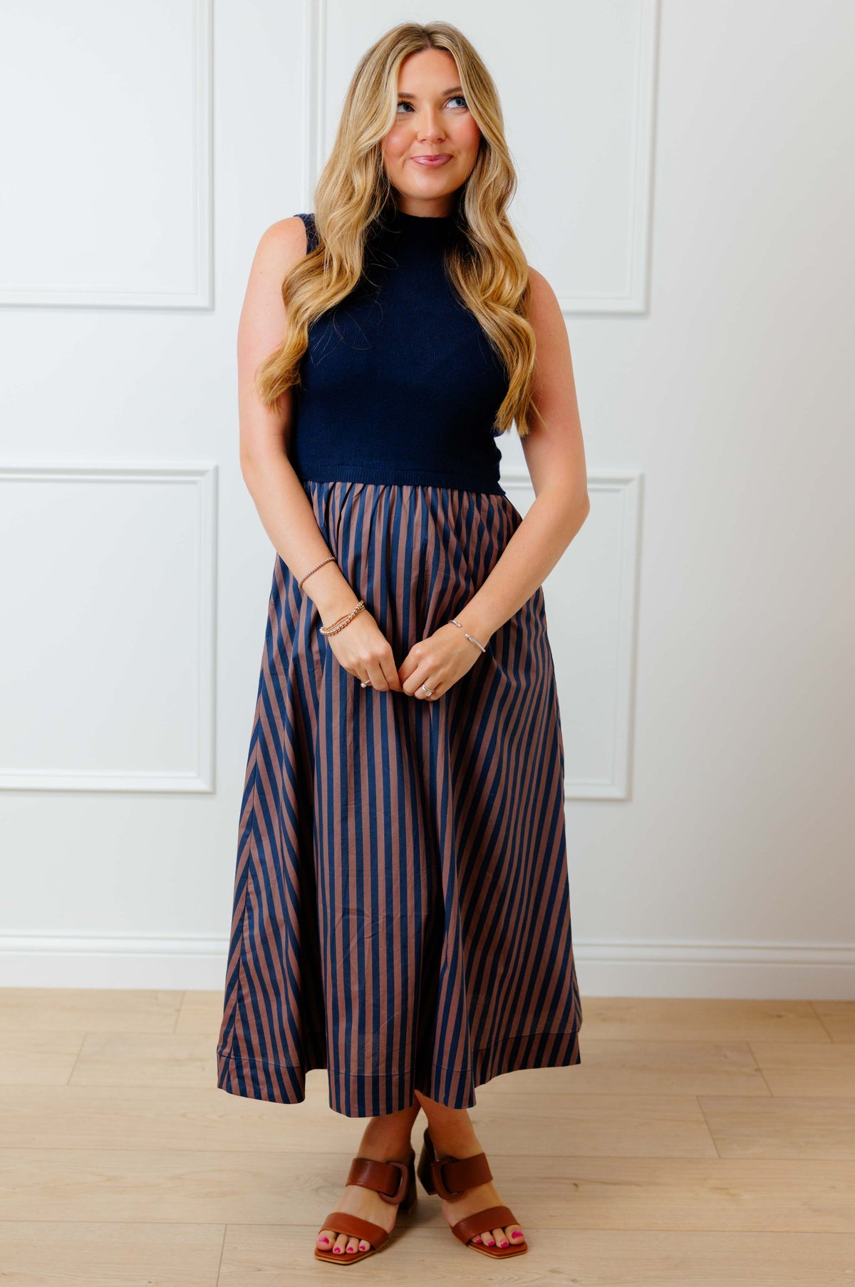 Navy Striped Twofer Dress