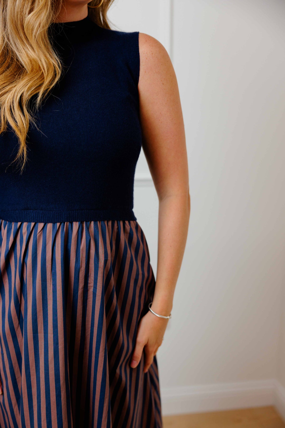Navy Striped Twofer Dress